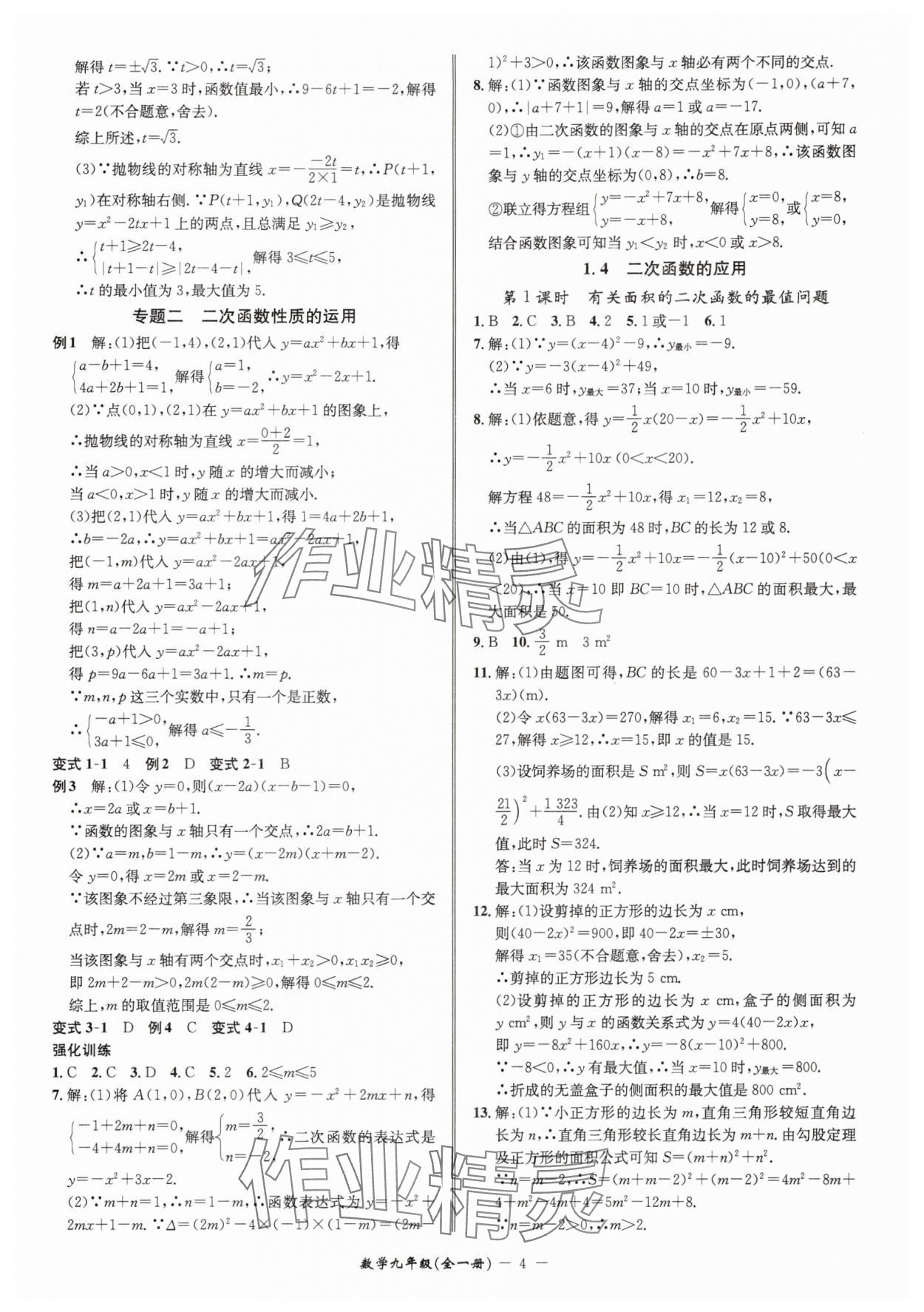 2025年名師金典九年級(jí)數(shù)學(xué)全一冊(cè)浙教版 參考答案第4頁(yè)