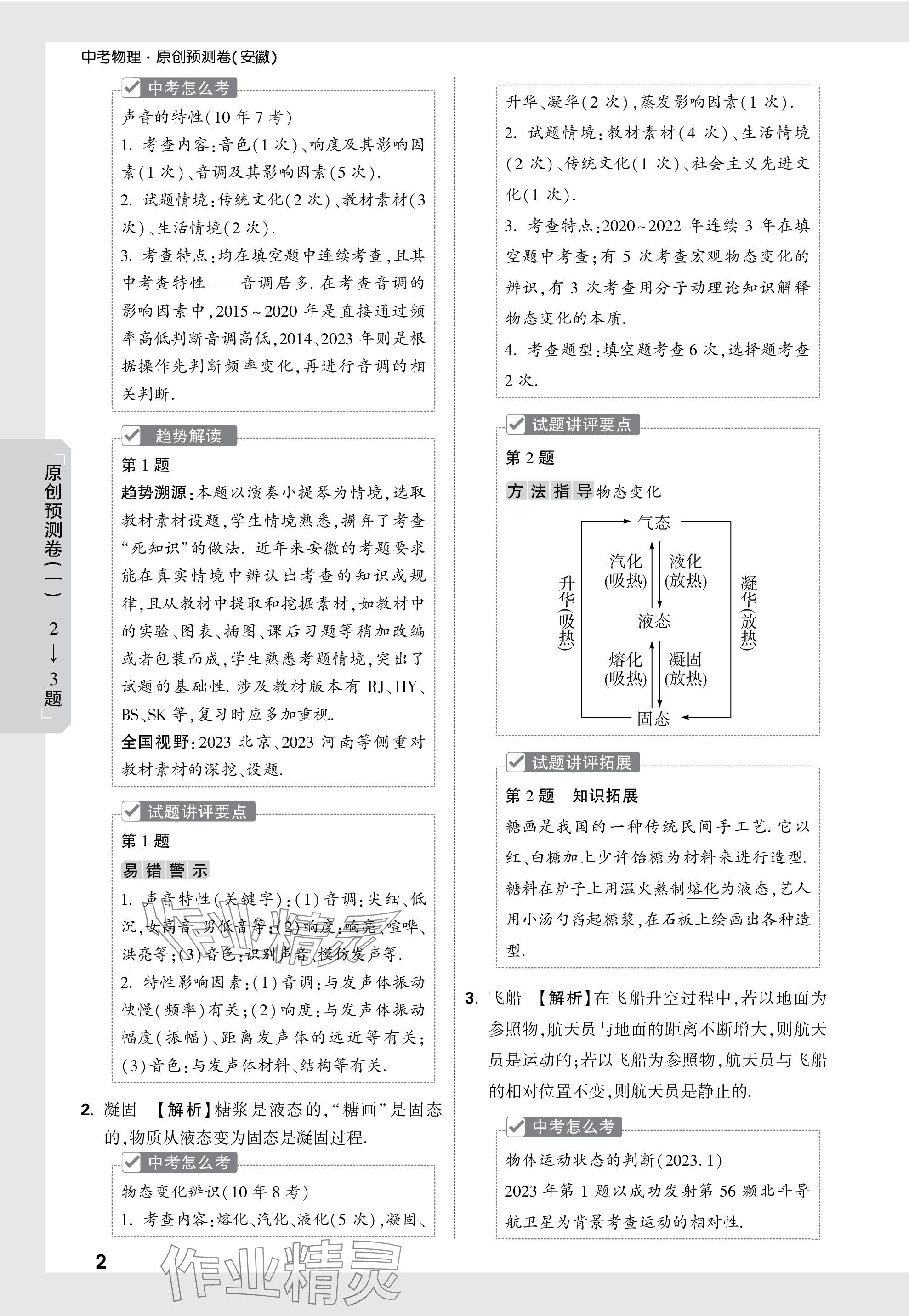 2024年万唯中考原创预测卷物理安徽专版 参考答案第2页