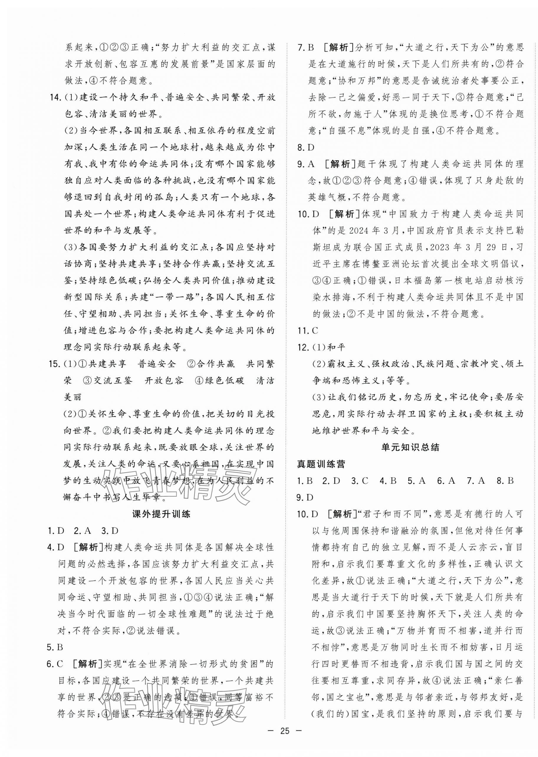 2025年全頻道課時作業九年級道德與法治下冊人教版 第5頁