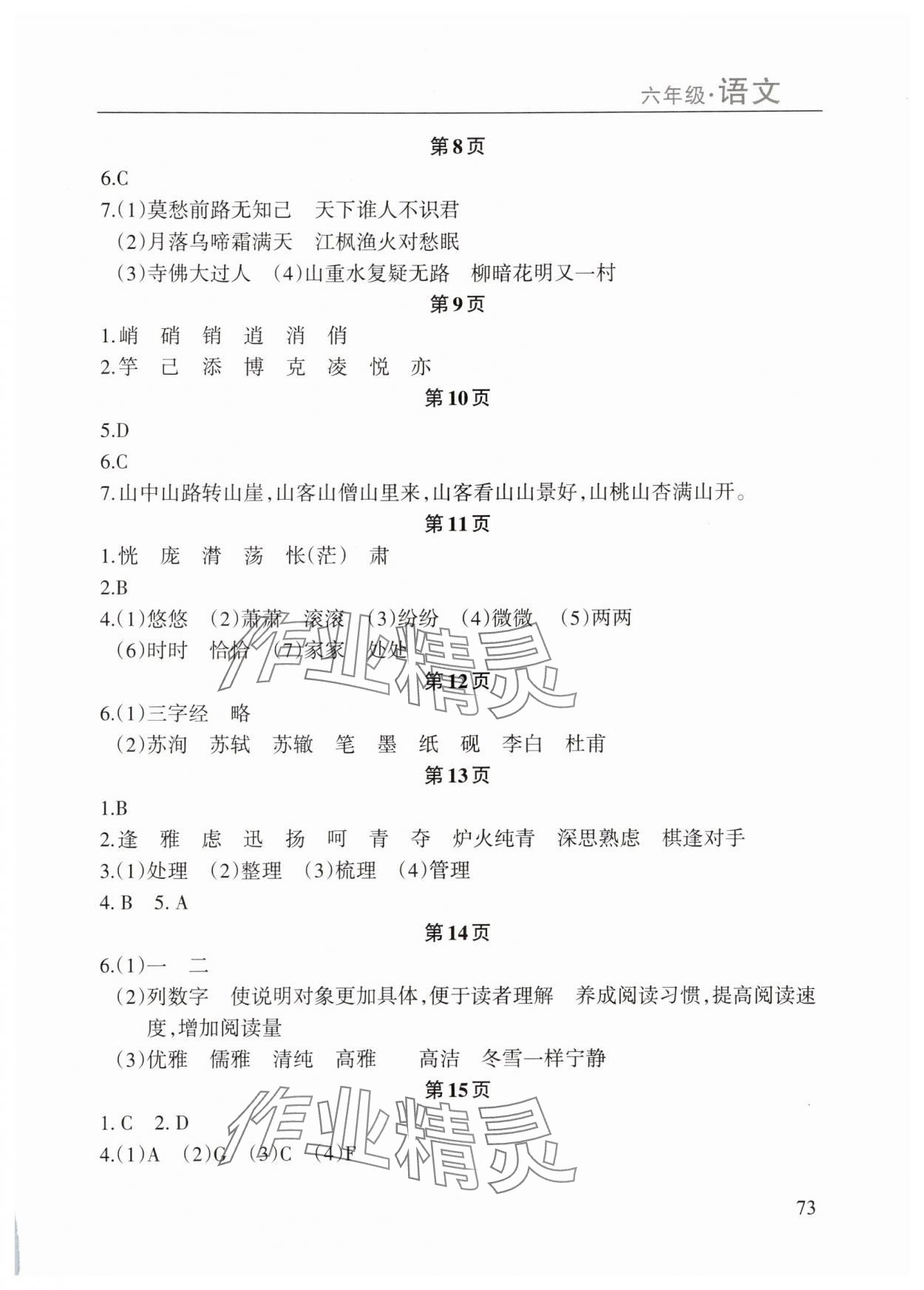 2025年暑假课程练习南方出版社六年级语文 参考答案第2页