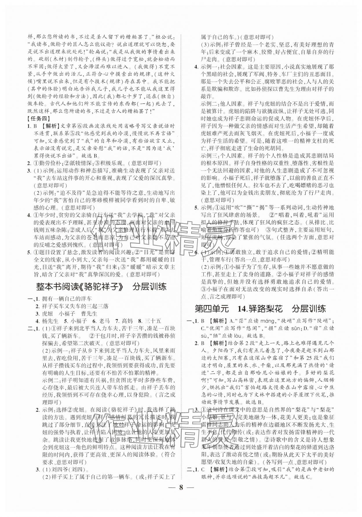 2025年同步學(xué)習(xí)方略七年級(jí)語文下冊(cè)人教版福建專版 參考答案第8頁