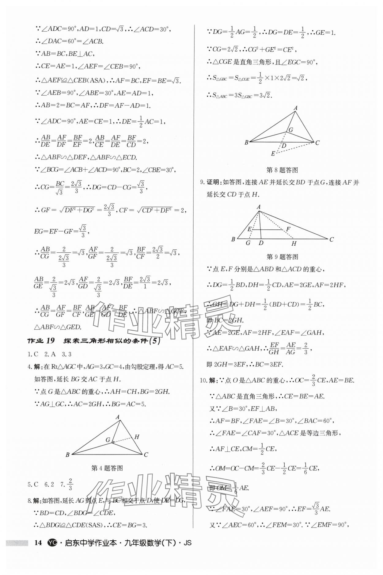 2024年启东中学作业本九年级数学下册苏科版盐城专版 参考答案第14页