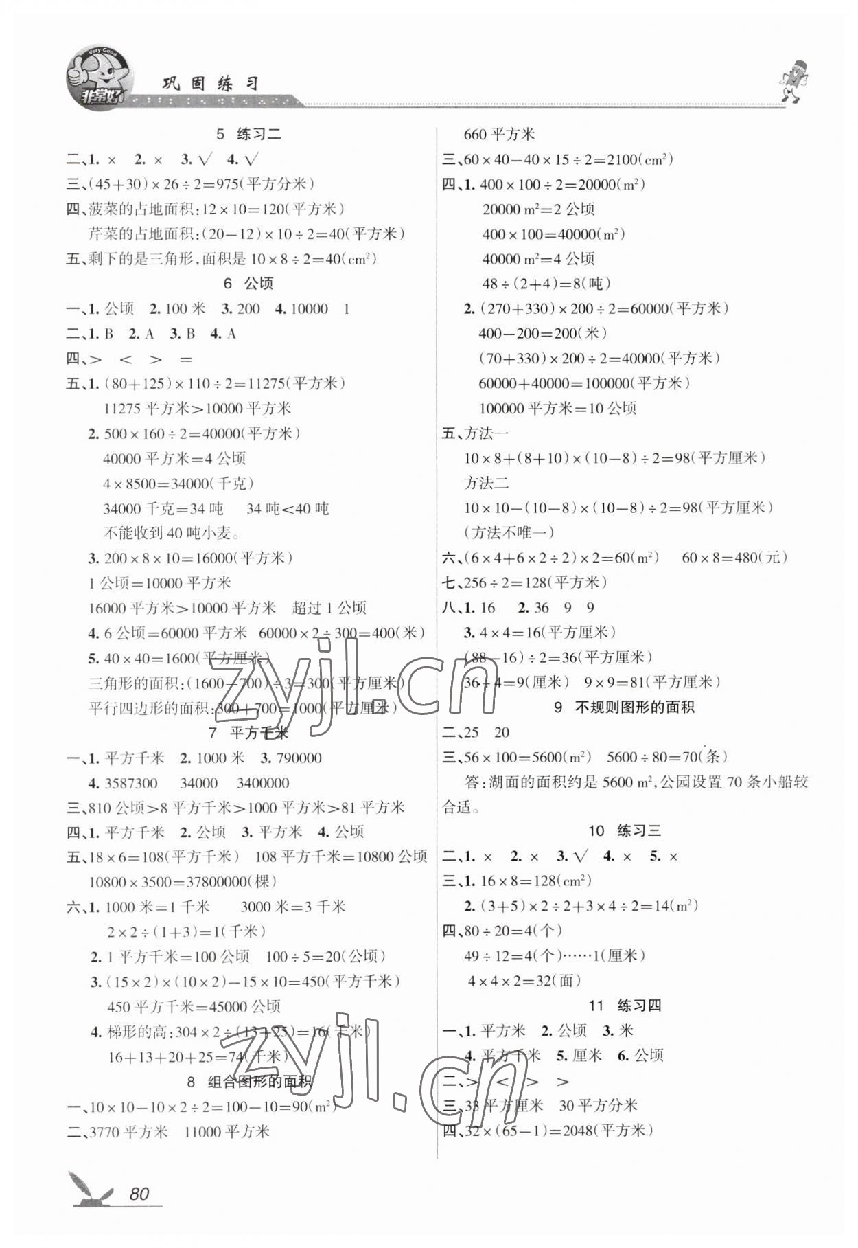 2023年全新鞏固練習(xí)五年級數(shù)學(xué)上冊蘇教版 參考答案第2頁