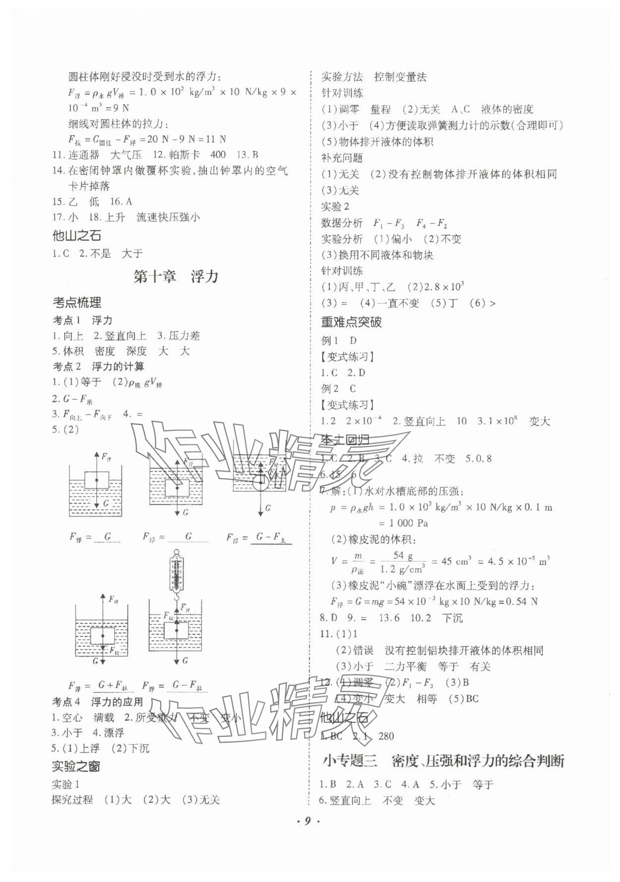 2024年本土攻略精準(zhǔn)復(fù)習(xí)方案物理中考云南專版 參考答案第9頁