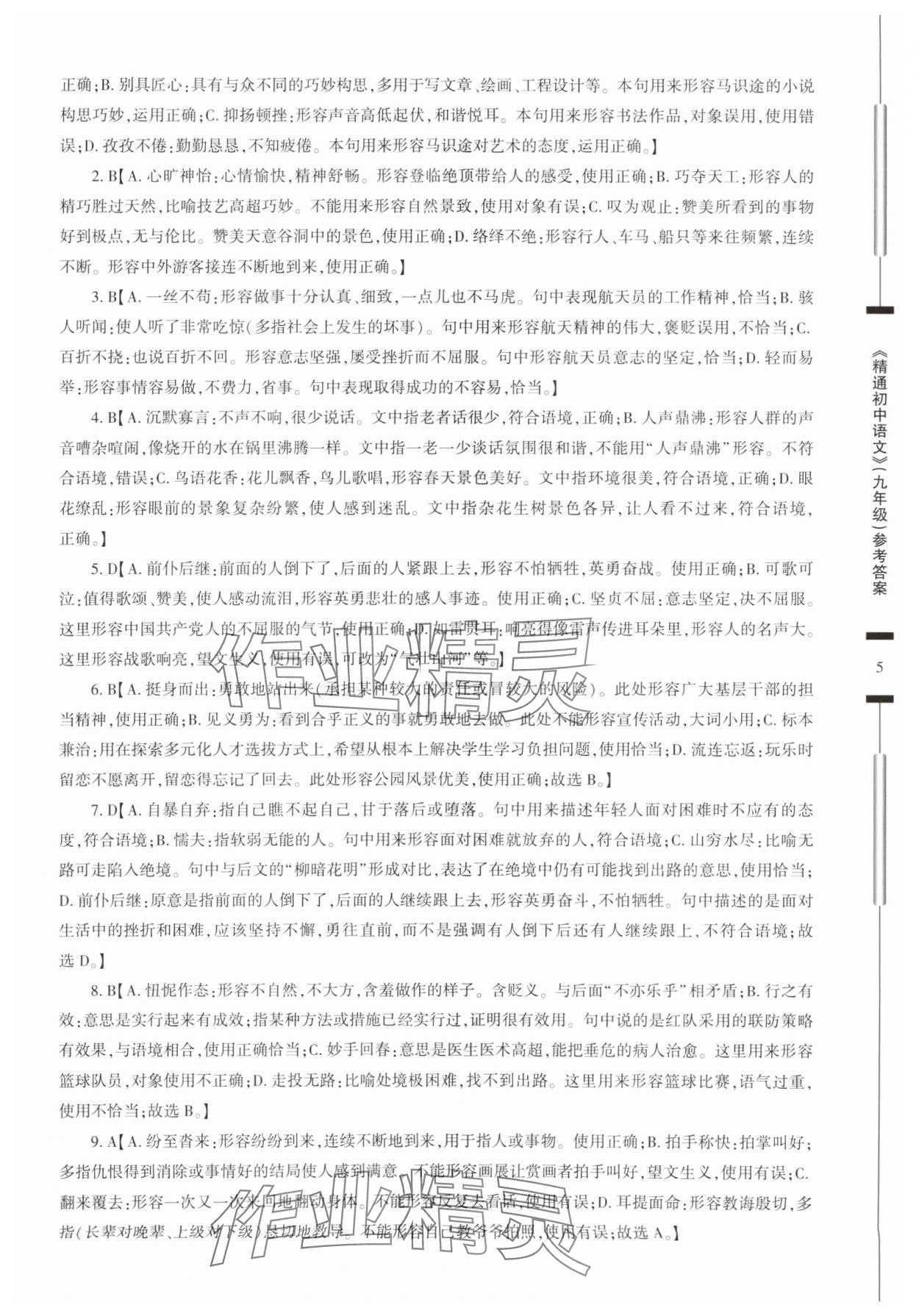 2025年精通初中語文九年級(jí)人教版 參考答案第5頁