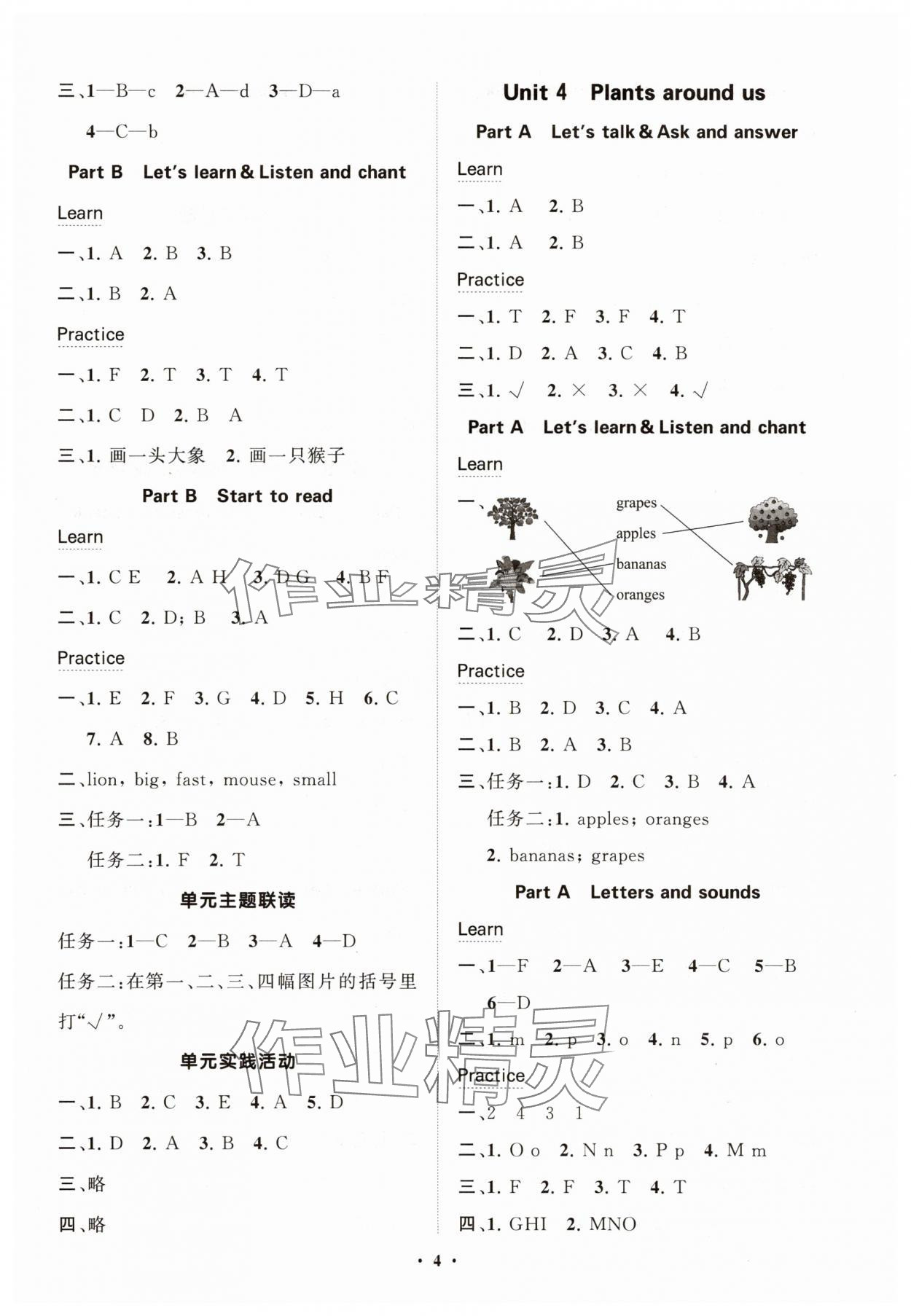 2025年同步練習冊智慧拓展三年級英語上冊人教版菏澤專版&nbsp;參考答案第4頁