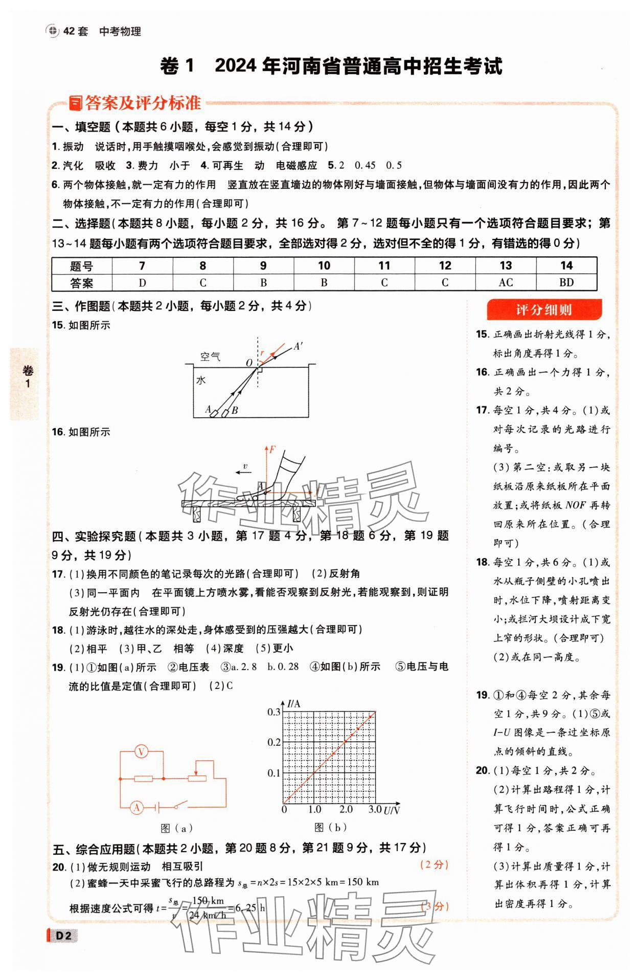 2025年中考必刷卷开明出版社物理河南专版 参考答案第1页