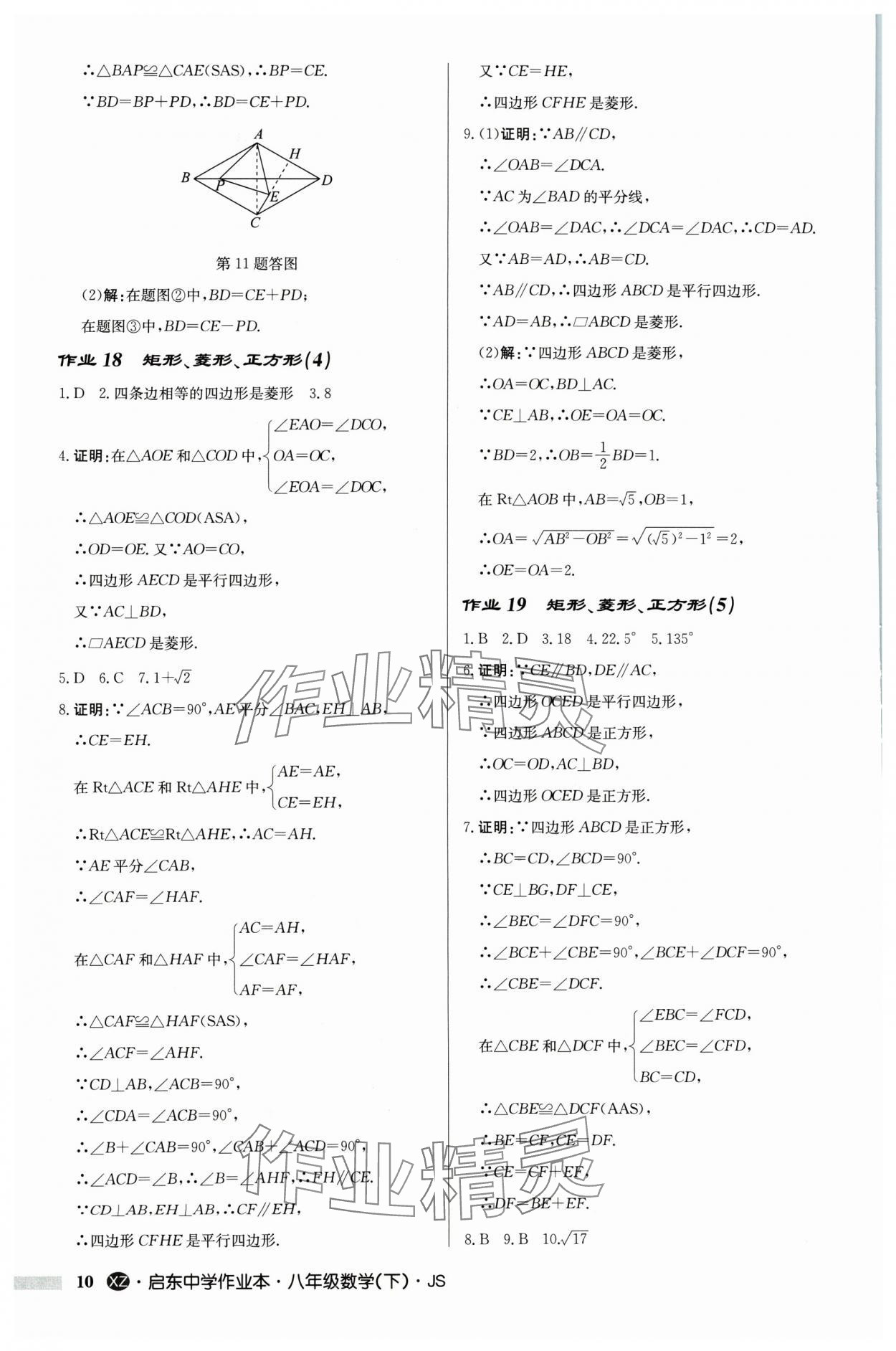 2024年启东中学作业本八年级数学下册苏科版徐州专版 参考答案第10页