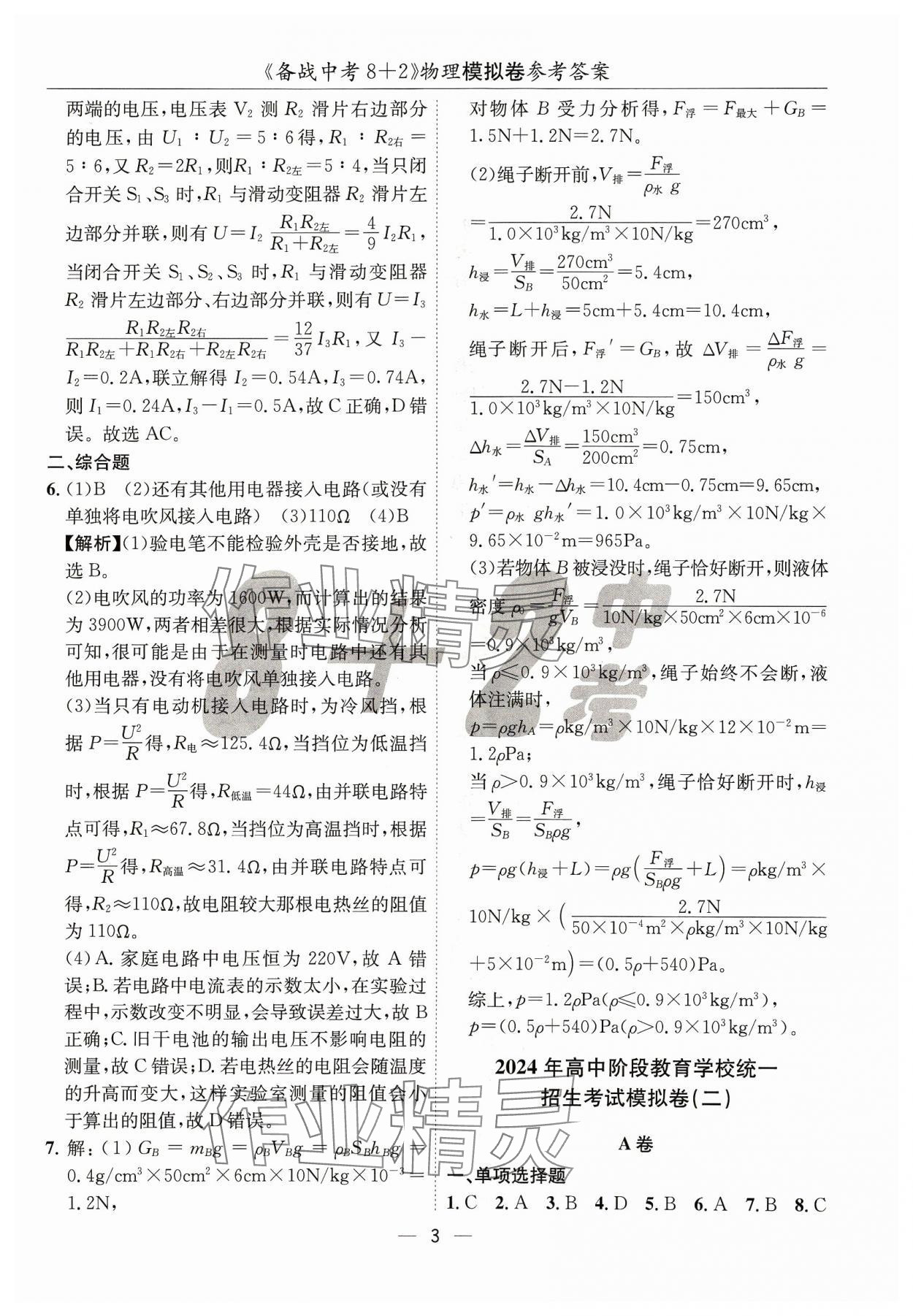 2024年中考密卷8+2物理&nbsp;第3页
