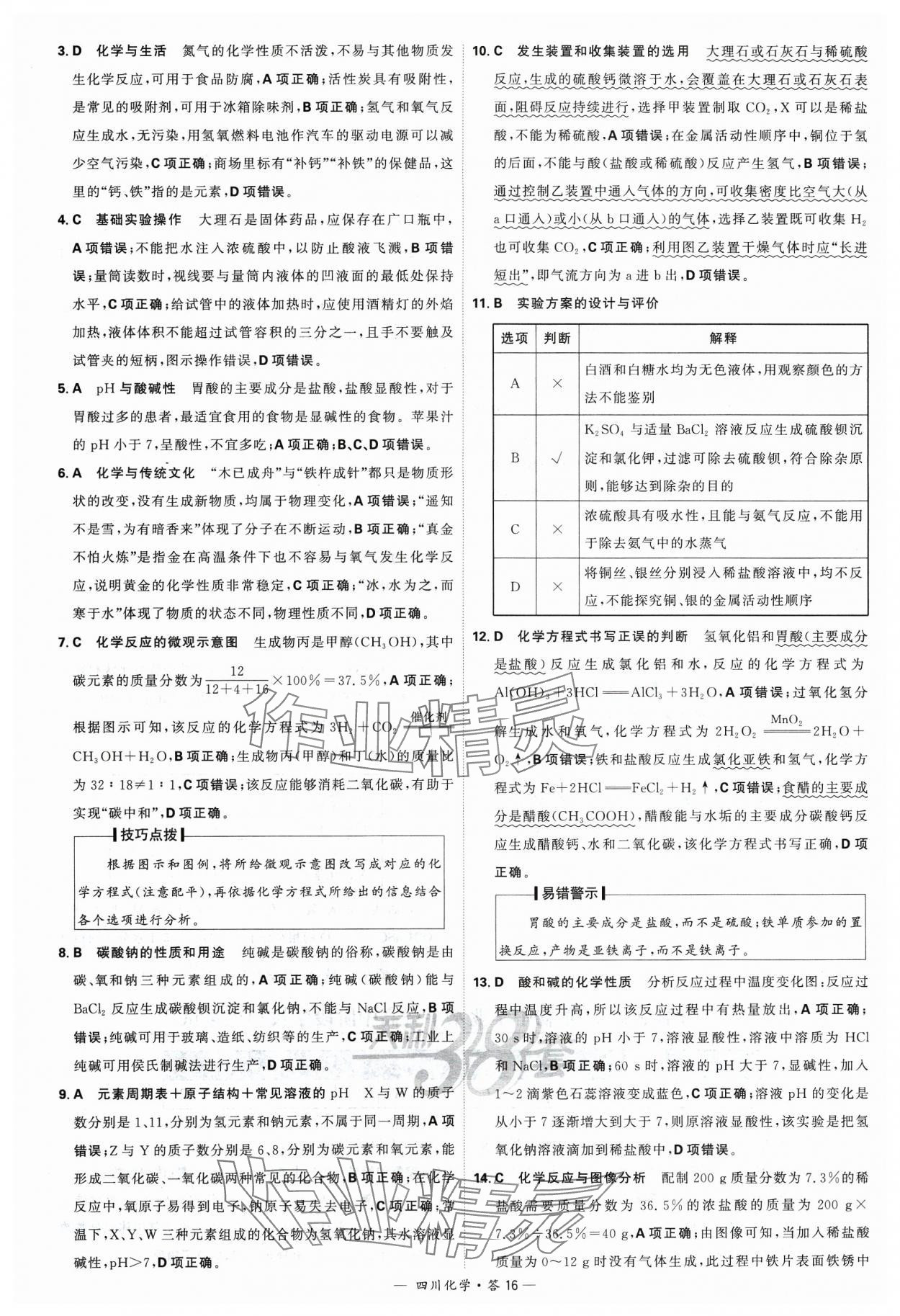 2024年天利38套中考试题精选化学四川专版 参考答案第16页