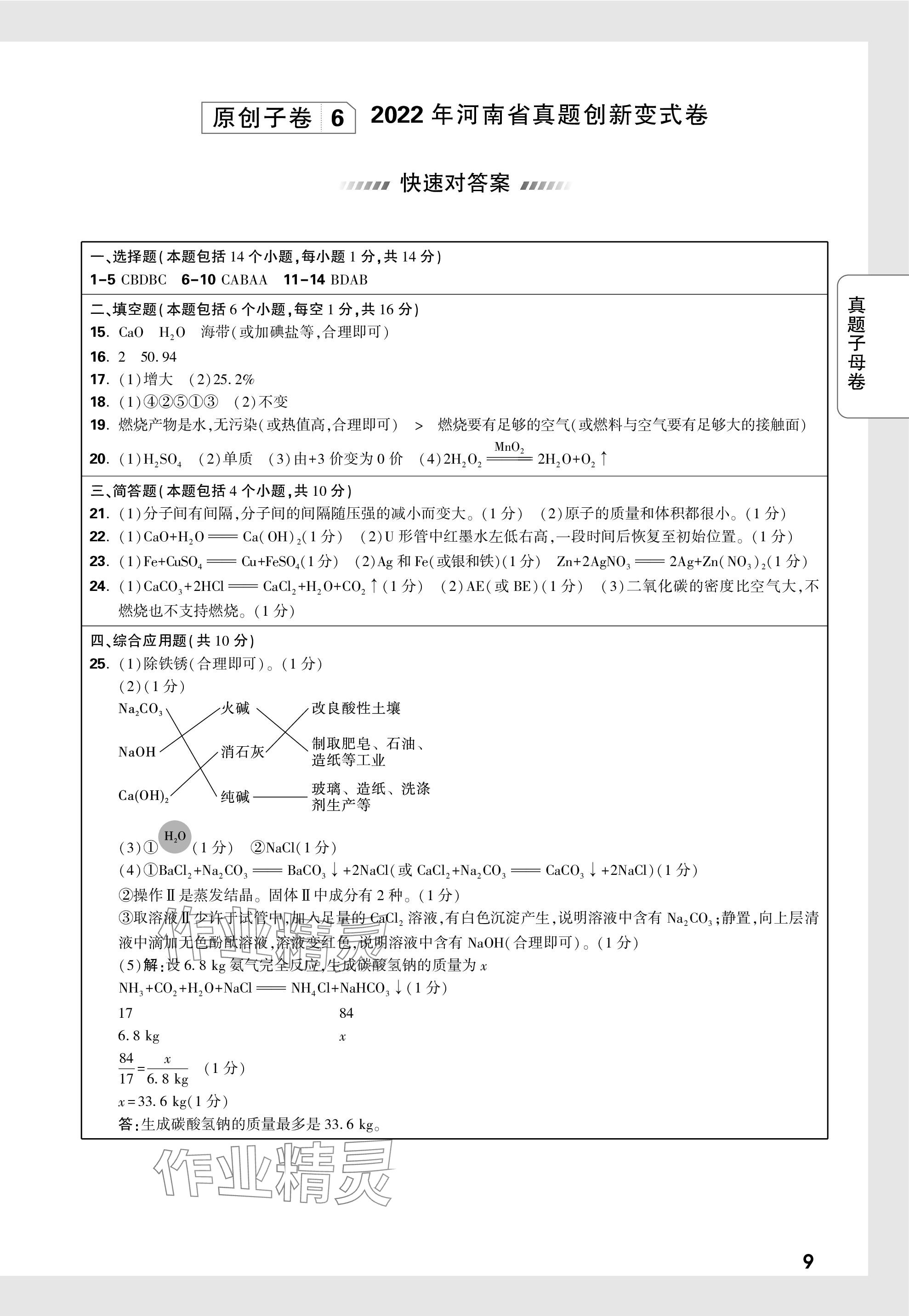 2024年萬唯中考真題子母卷化學(xué)河南專版&nbsp;參考答案第22頁