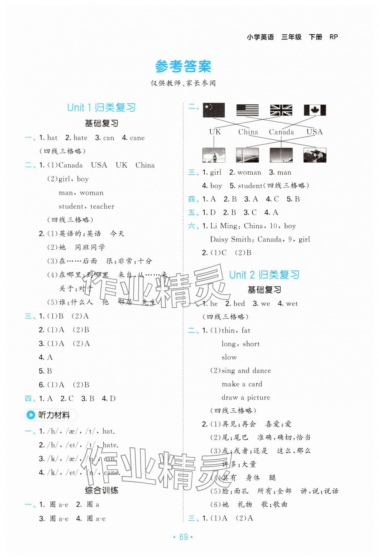 2025年53單元?dú)w類復(fù)習(xí)三年級(jí)英語下冊(cè)人教版 第1頁