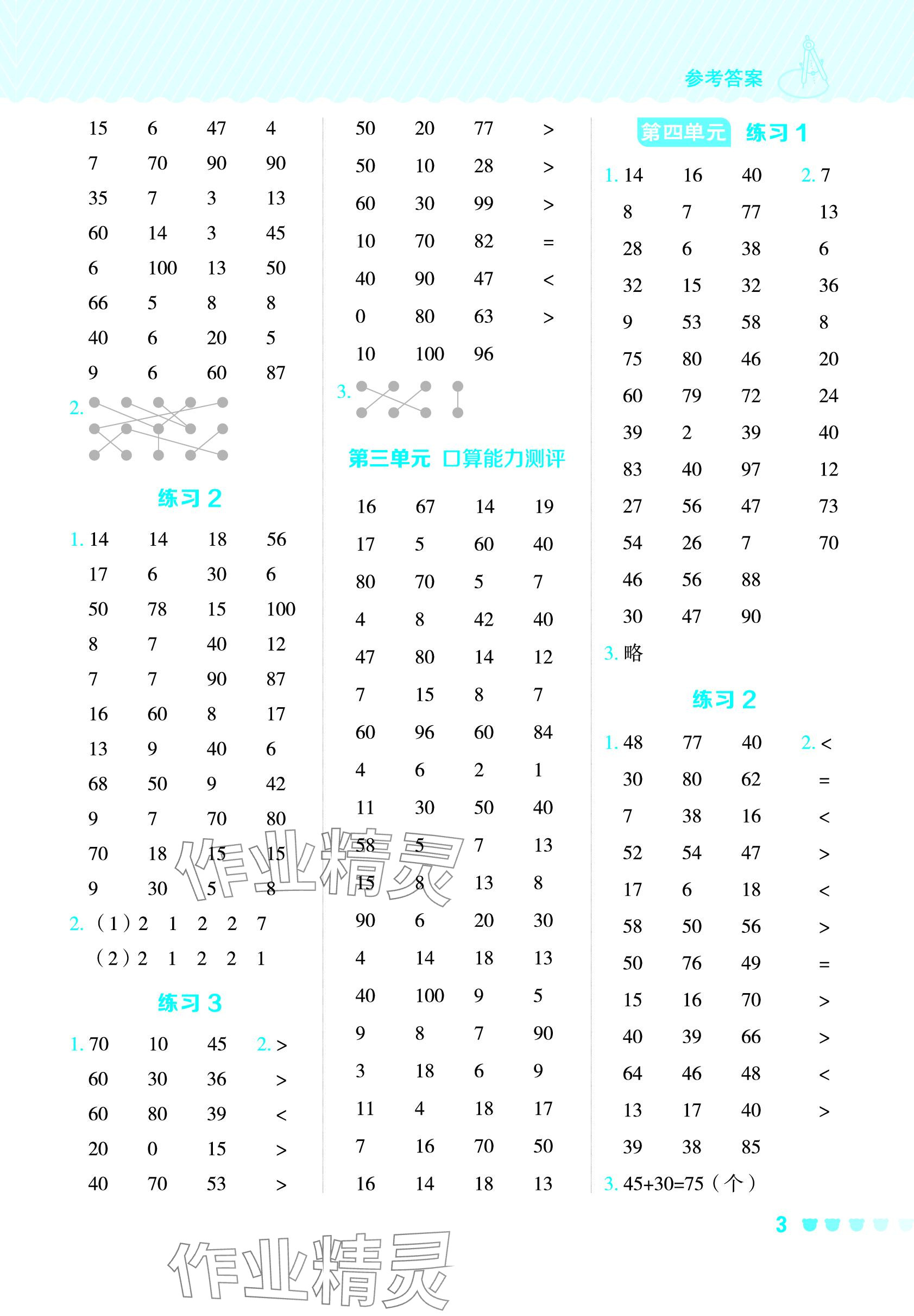 2024年星級(jí)口算天天練一年級(jí)數(shù)學(xué)下冊(cè)青島版五四制 參考答案第3頁