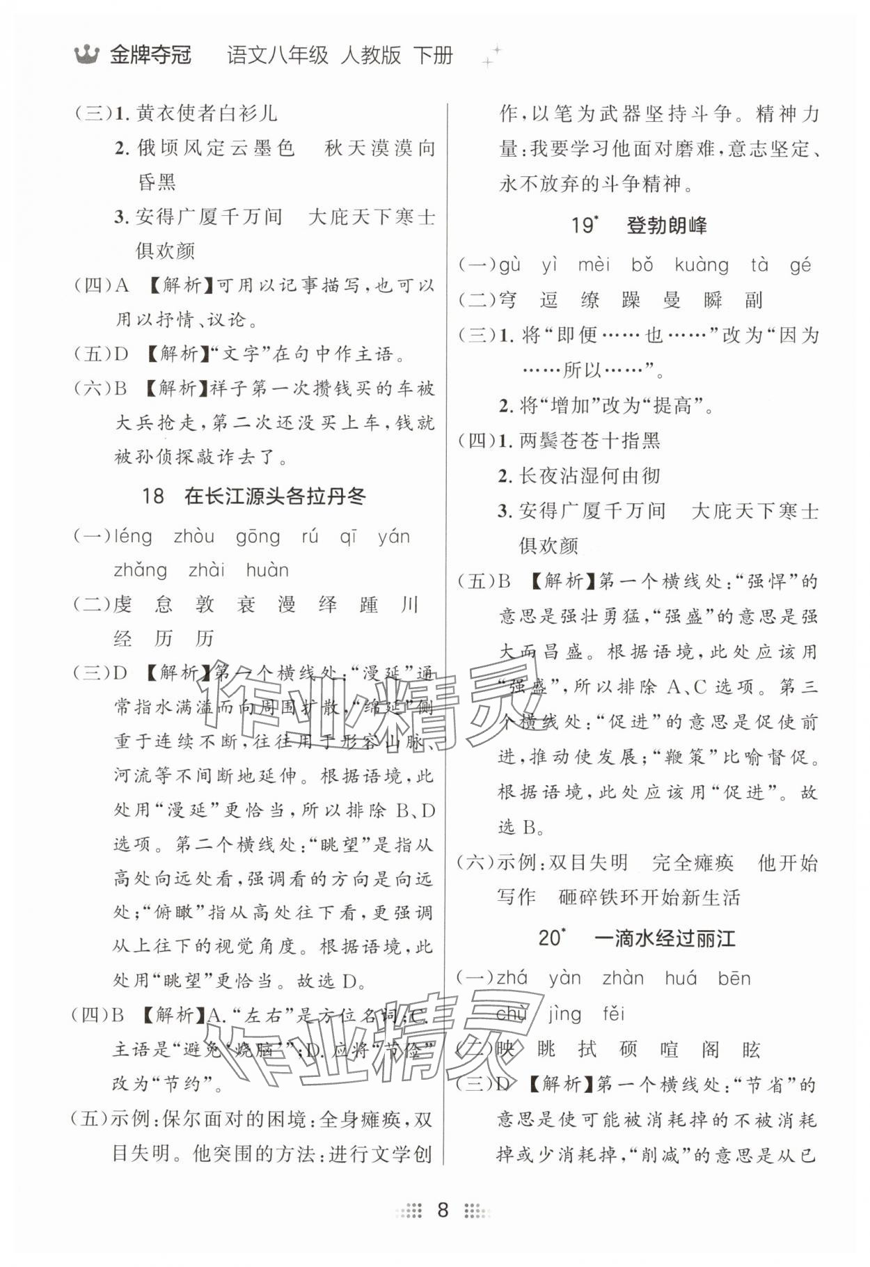 2025年點石成金金牌奪冠八年級語文下冊人教版遼寧專版 參考答案第8頁