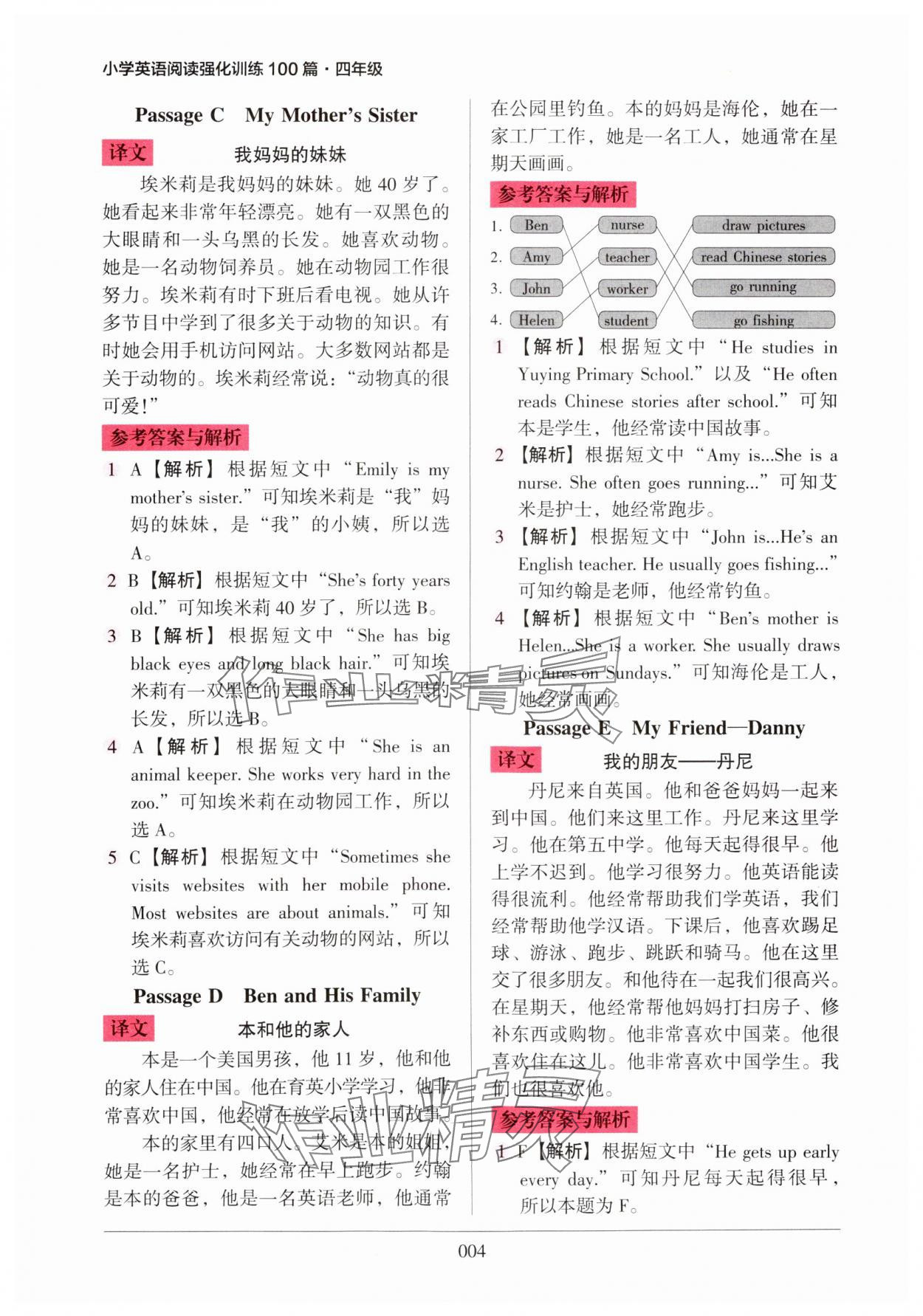 2024年小學(xué)英語(yǔ)閱讀強(qiáng)化訓(xùn)練100篇四年級(jí)人教版 參考答案第4頁(yè)