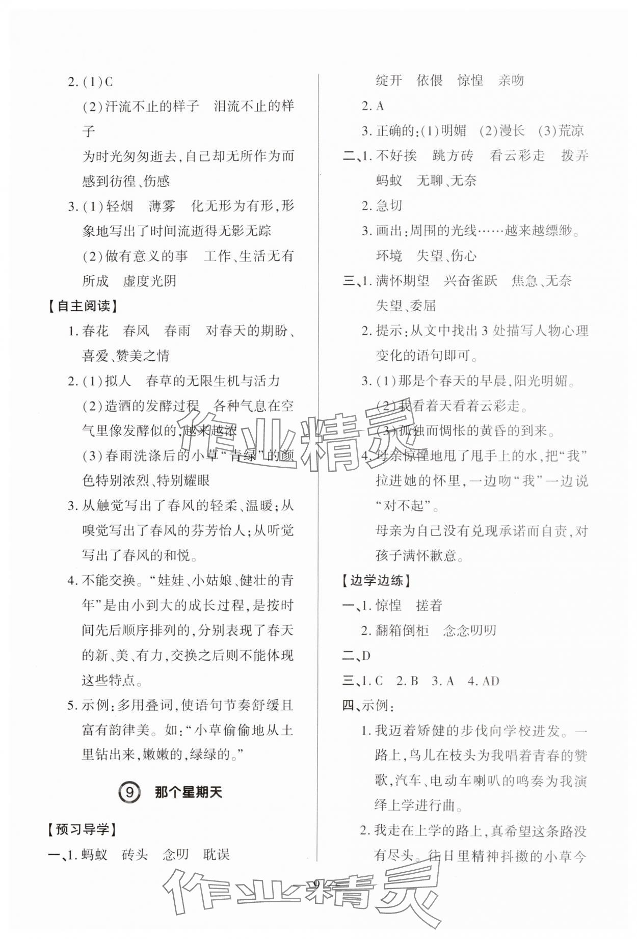 2025年新課堂學習與探究六年級語文下冊人教版 參考答案第9頁