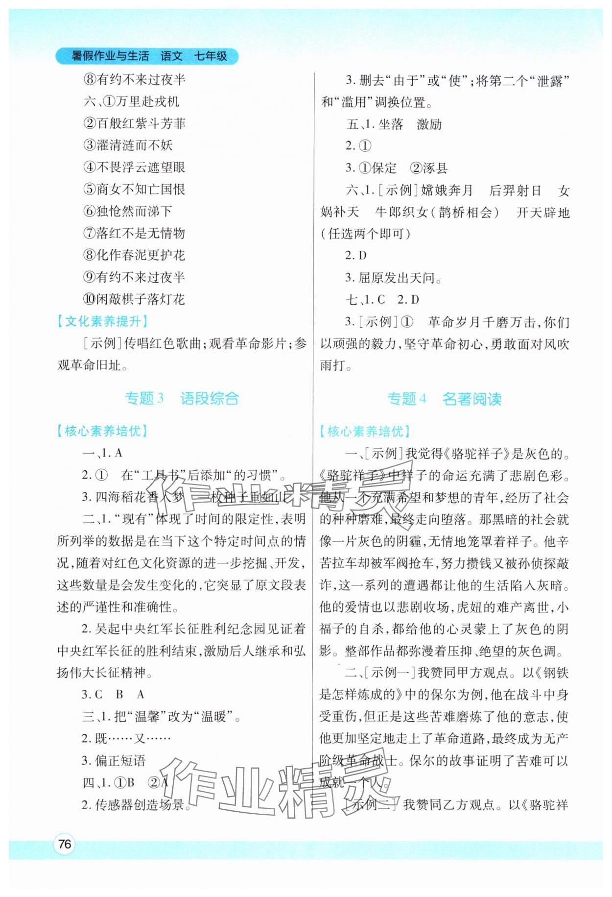 2025年暑假作业与生活陕西师范大学出版总社有限公司七年级语文人教版 第2页