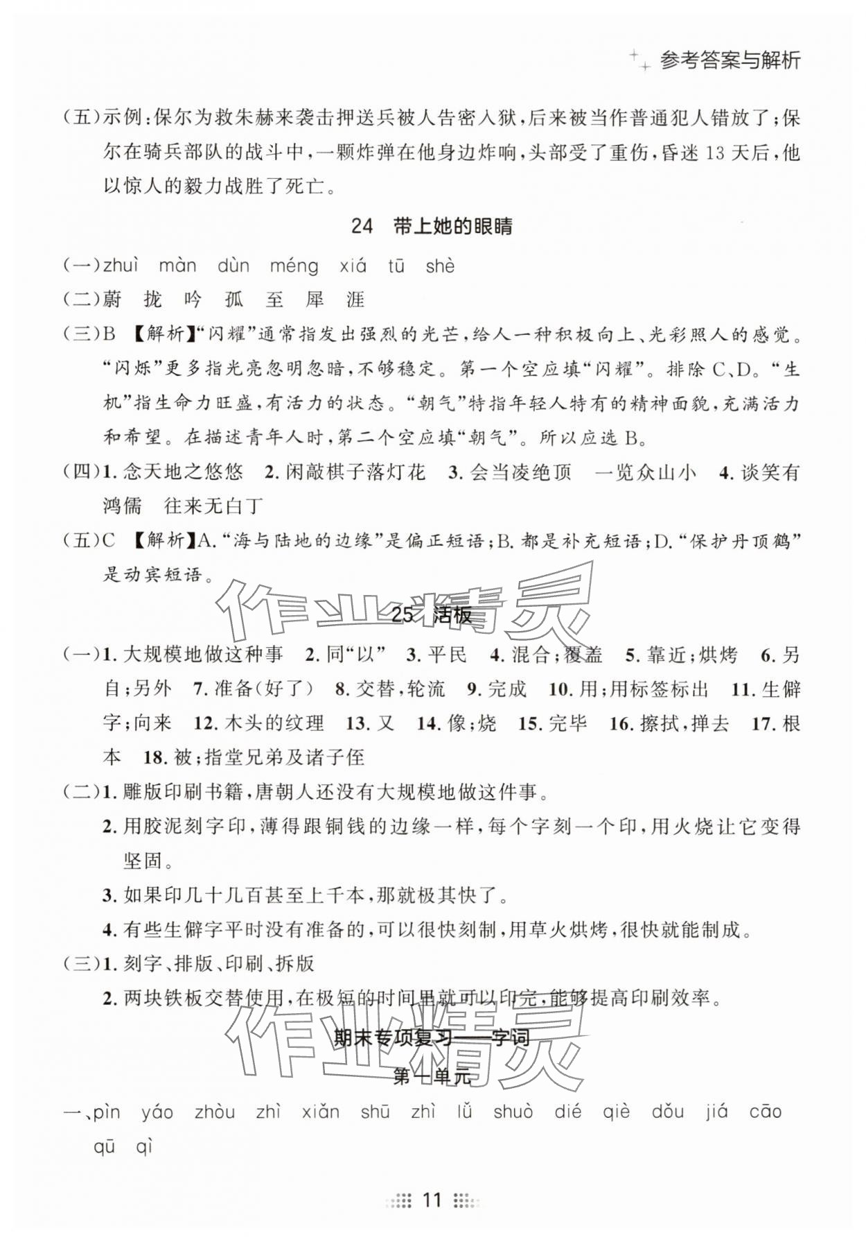 2025年點(diǎn)石成金金牌奪冠七年級語文下冊人教版遼寧專版 參考答案第11頁