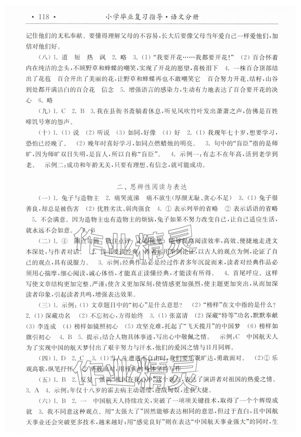 2025年小學畢業復習指導語文 參考答案第5頁