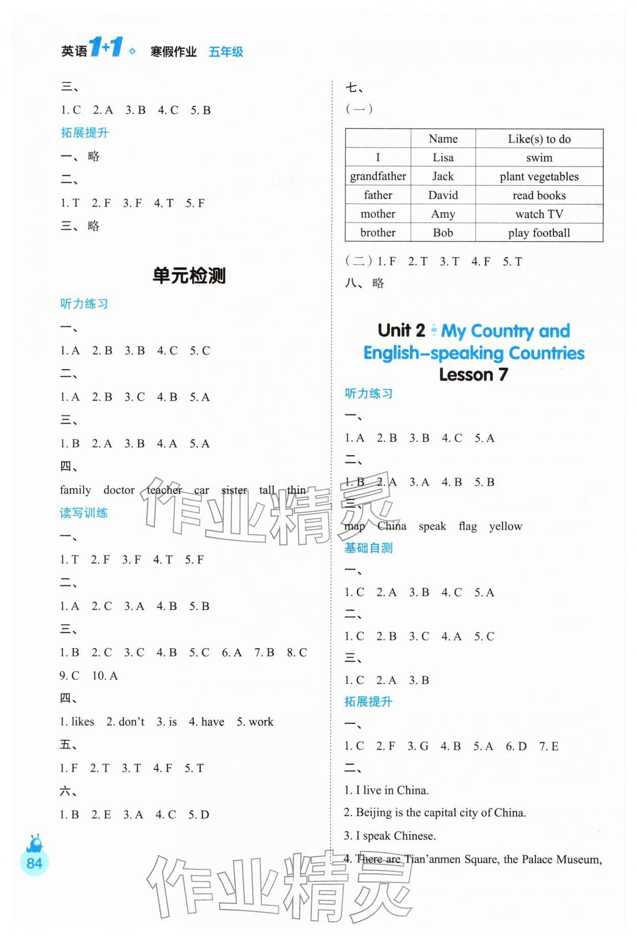 2026年1+1寒假作业五年级英语冀教版&nbsp;参考答案第3页