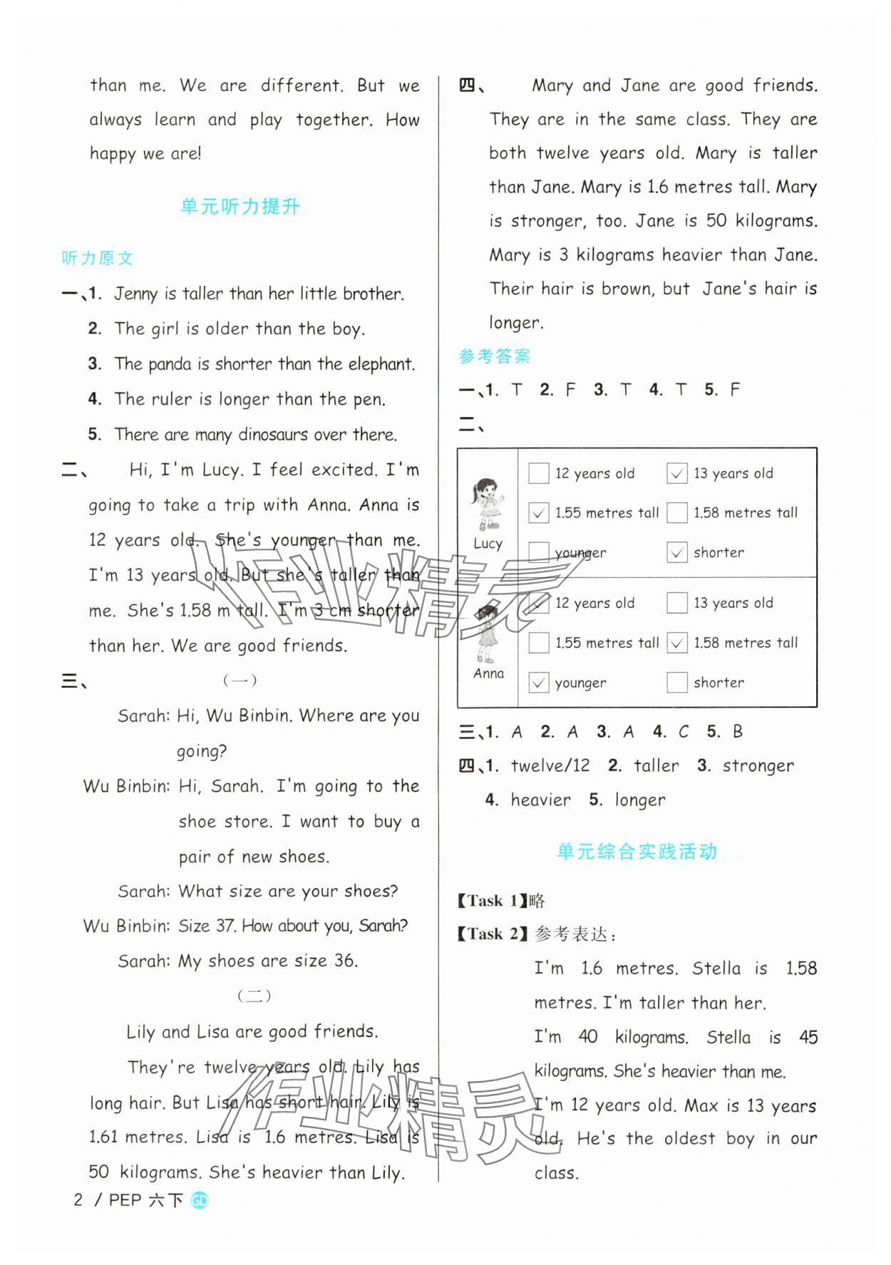 2025年陽(yáng)光同學(xué)課時(shí)優(yōu)化作業(yè)六年級(jí)英語(yǔ)下冊(cè)人教版廣東專版 參考答案第2頁(yè)