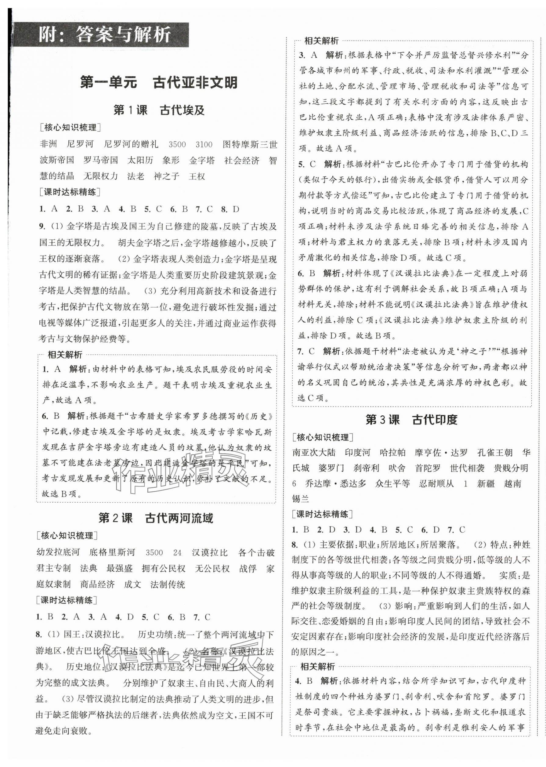 2025年通城学典课时作业本九年级历史上册人教版 第1页