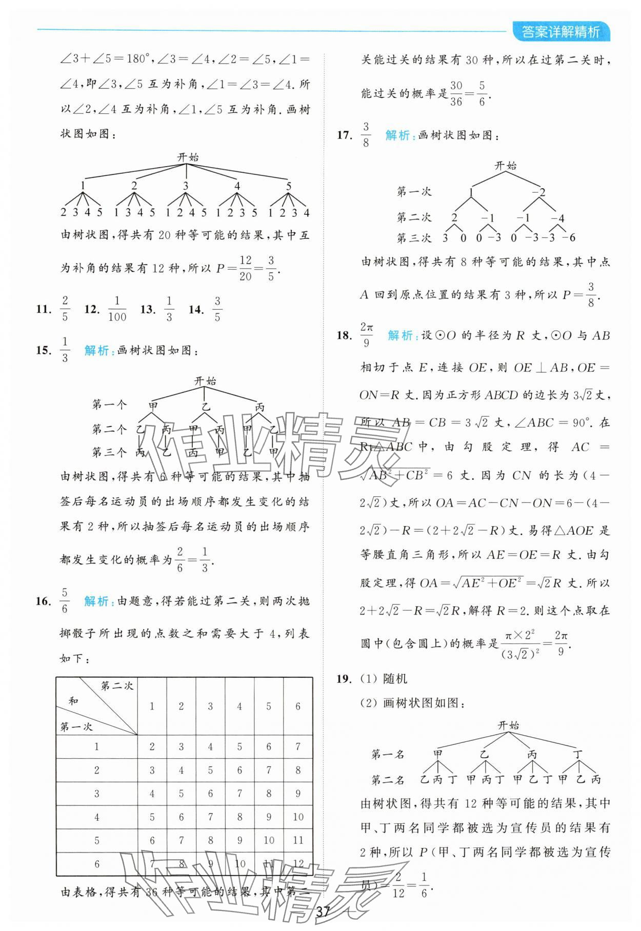 2024年亮点给力全优卷霸九年级数学上册苏科版 参考答案第37页