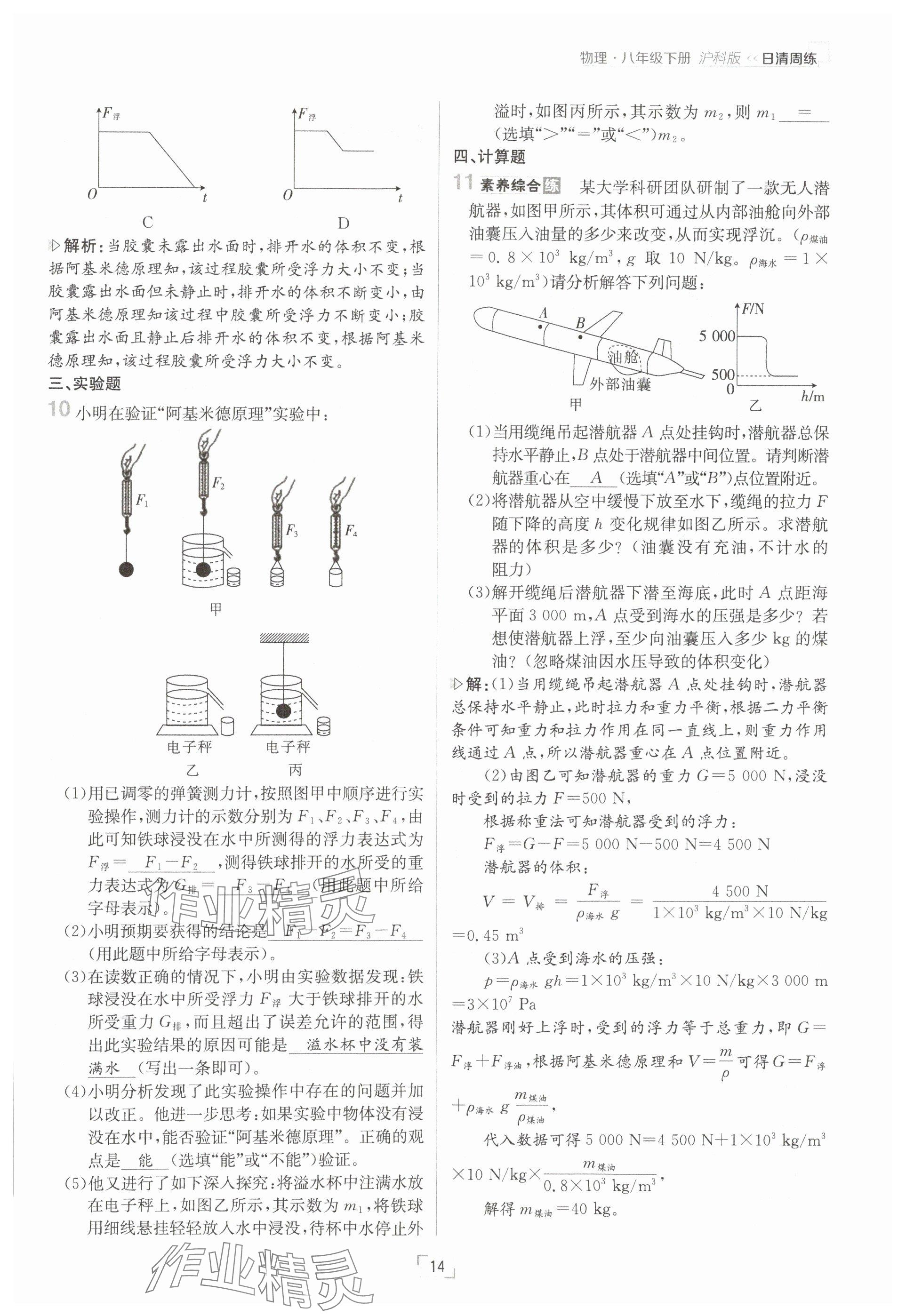 2025年日清周練八年級(jí)物理下冊(cè)滬科版 參考答案第14頁