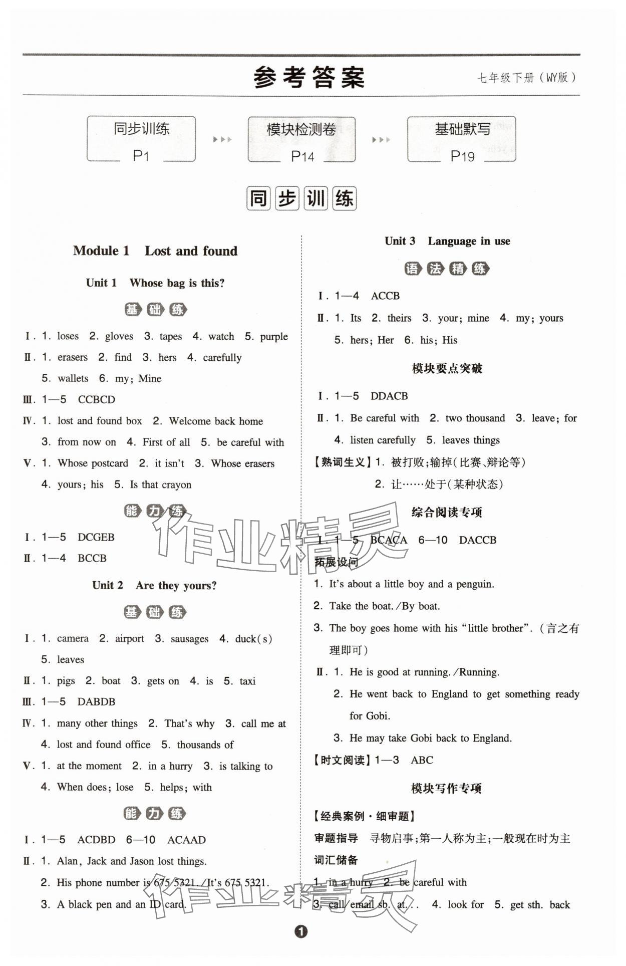 2024年一本同步訓練七年級初中英語下冊外研版 第1頁