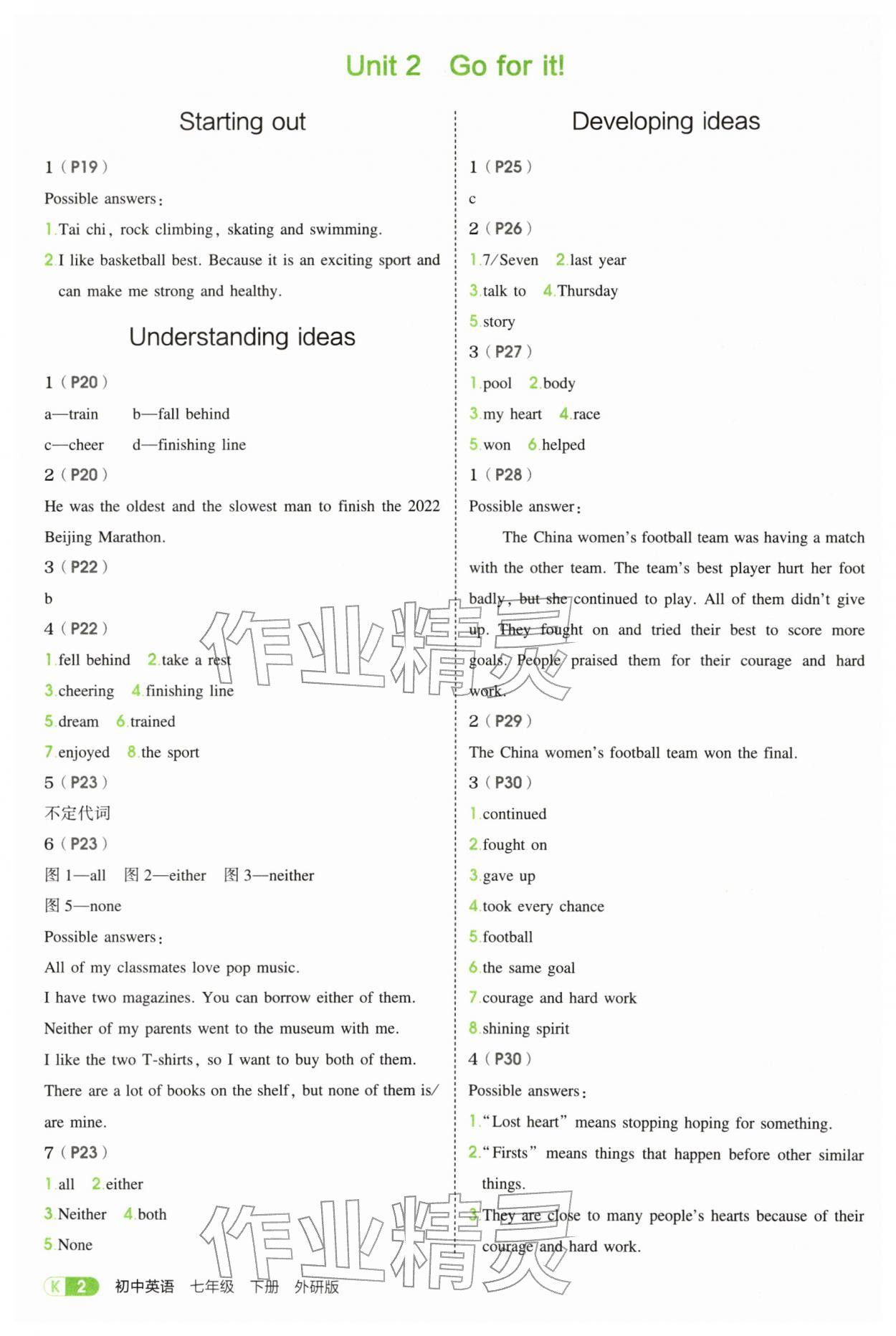 2026年教材课本七年级英语下册外研版&nbsp;参考答案第2页