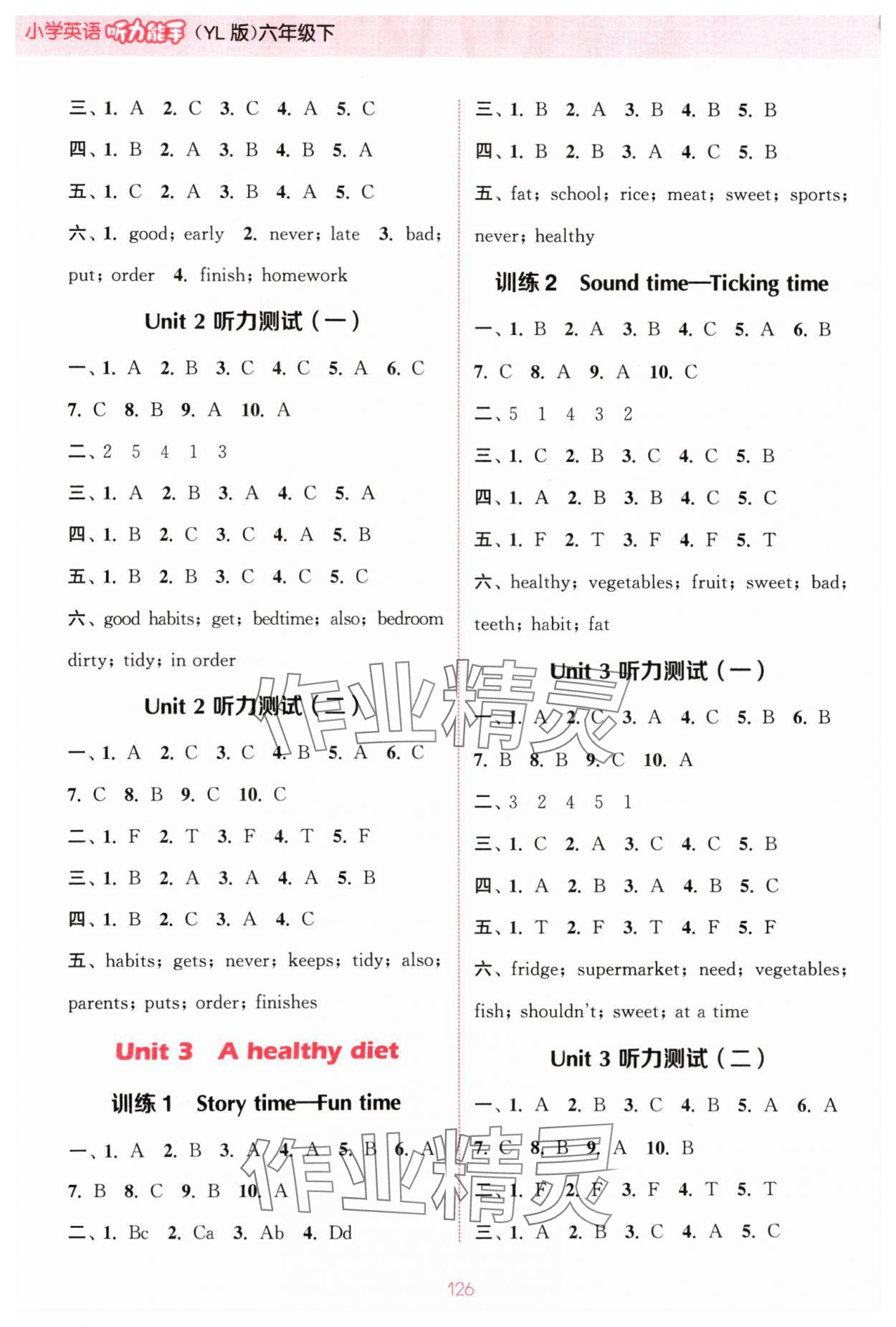 2024年通城学典小学英语听力能手六年级下册译林版 参考答案第2页