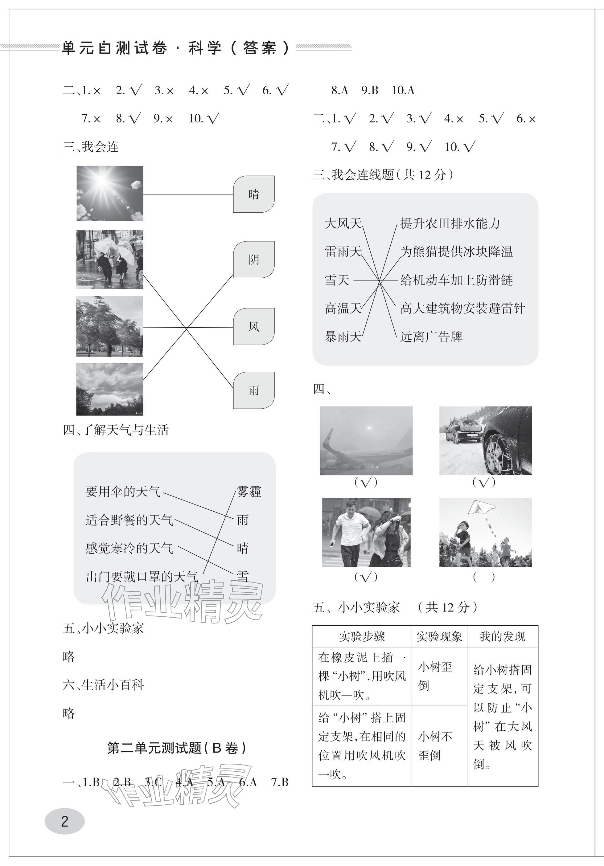 2026年单元自测试卷青岛出版社二年级科学下册青岛版&nbsp;参考答案第2页