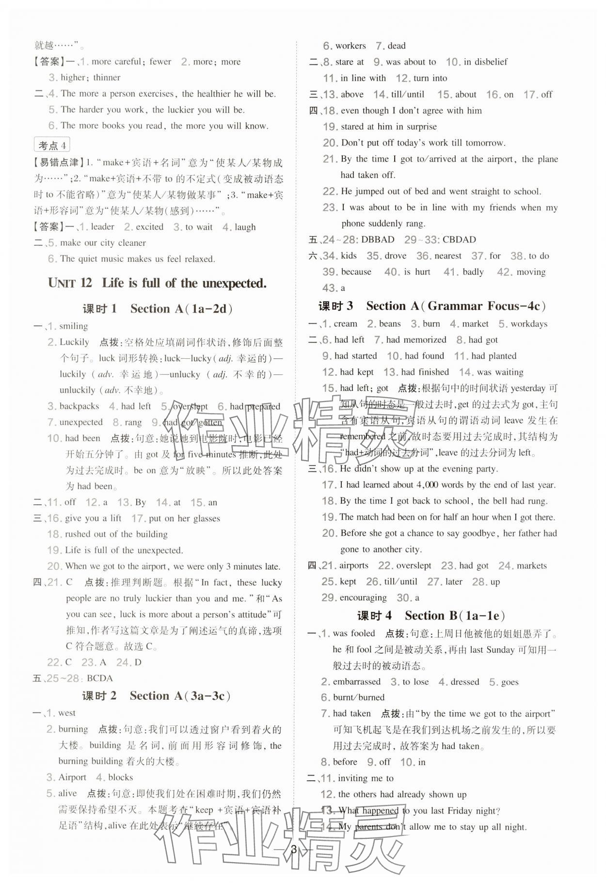 2025年点拨训练九年级英语下册人教版辽宁专版 参考答案第3页