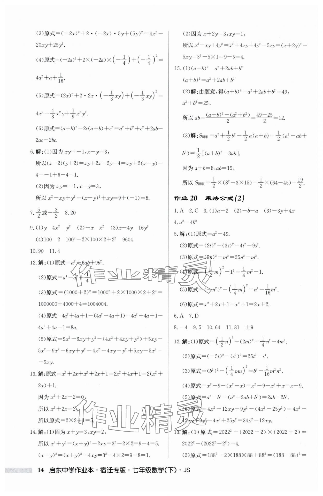 2024年启东中学作业本七年级数学下册苏科版宿迁专版 第14页