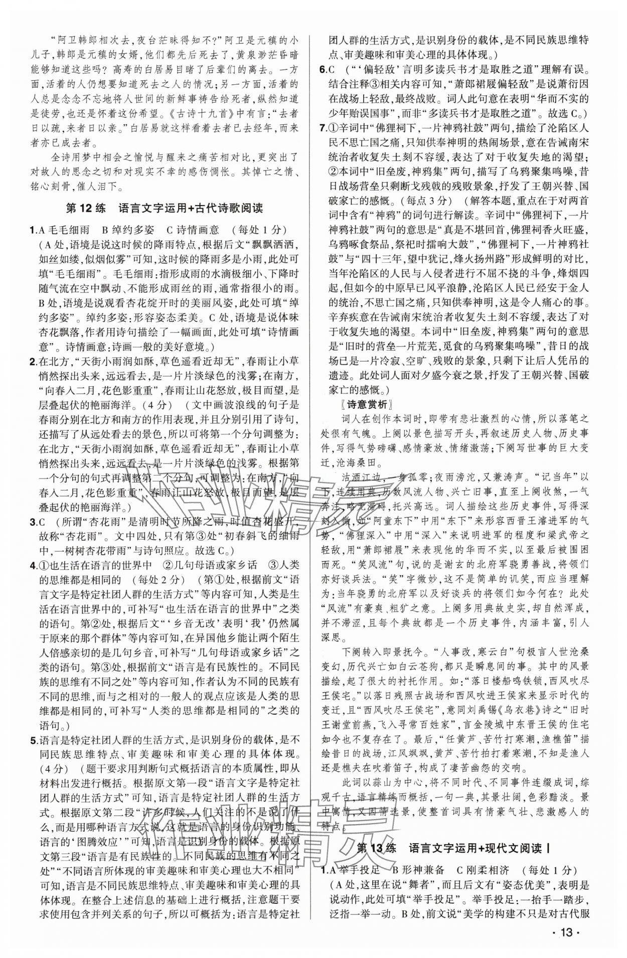 2025年高考語文核按鈕考前小綜合60練 參考答案第13頁