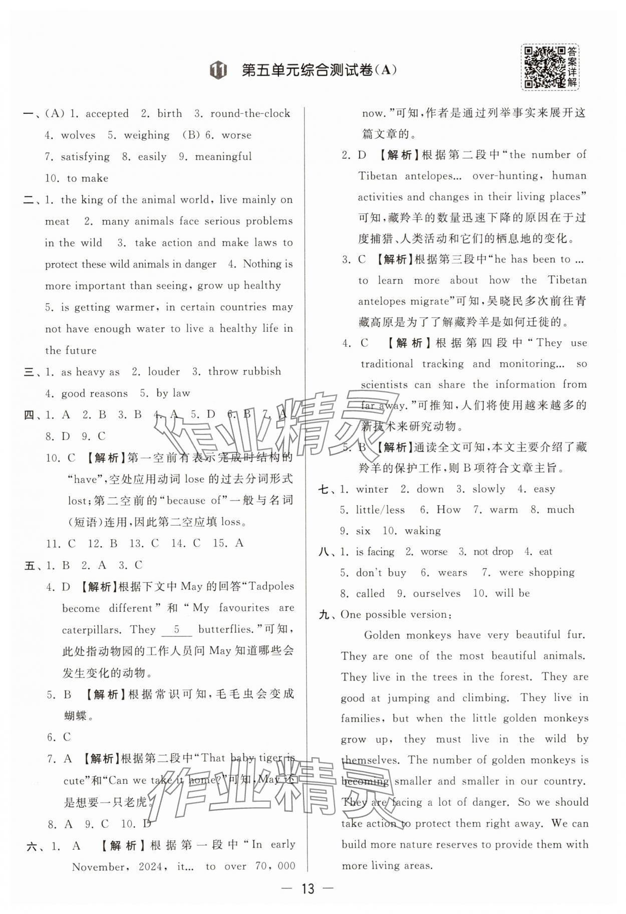 2025年亮點給力大試卷八年級英語上冊譯林版 參考答案第13頁