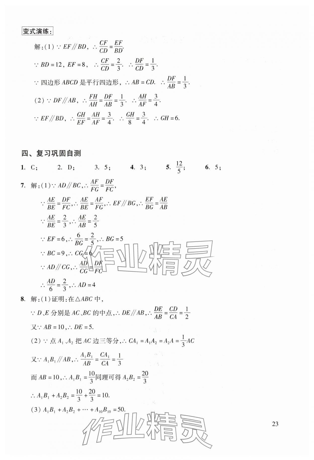 2024年初中数学复习点要&nbsp;参考答案第23页
