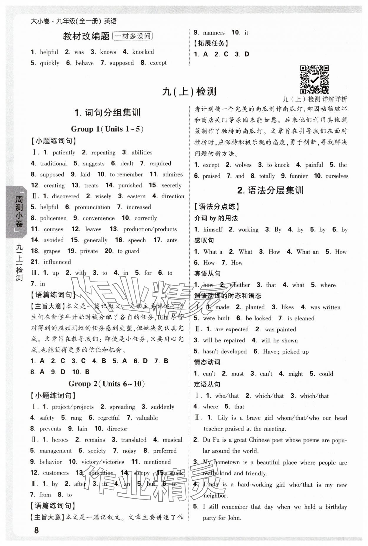 2025年萬(wàn)唯中考大小卷九年級(jí)英語(yǔ)全一冊(cè)人教版 參考答案第8頁(yè)
