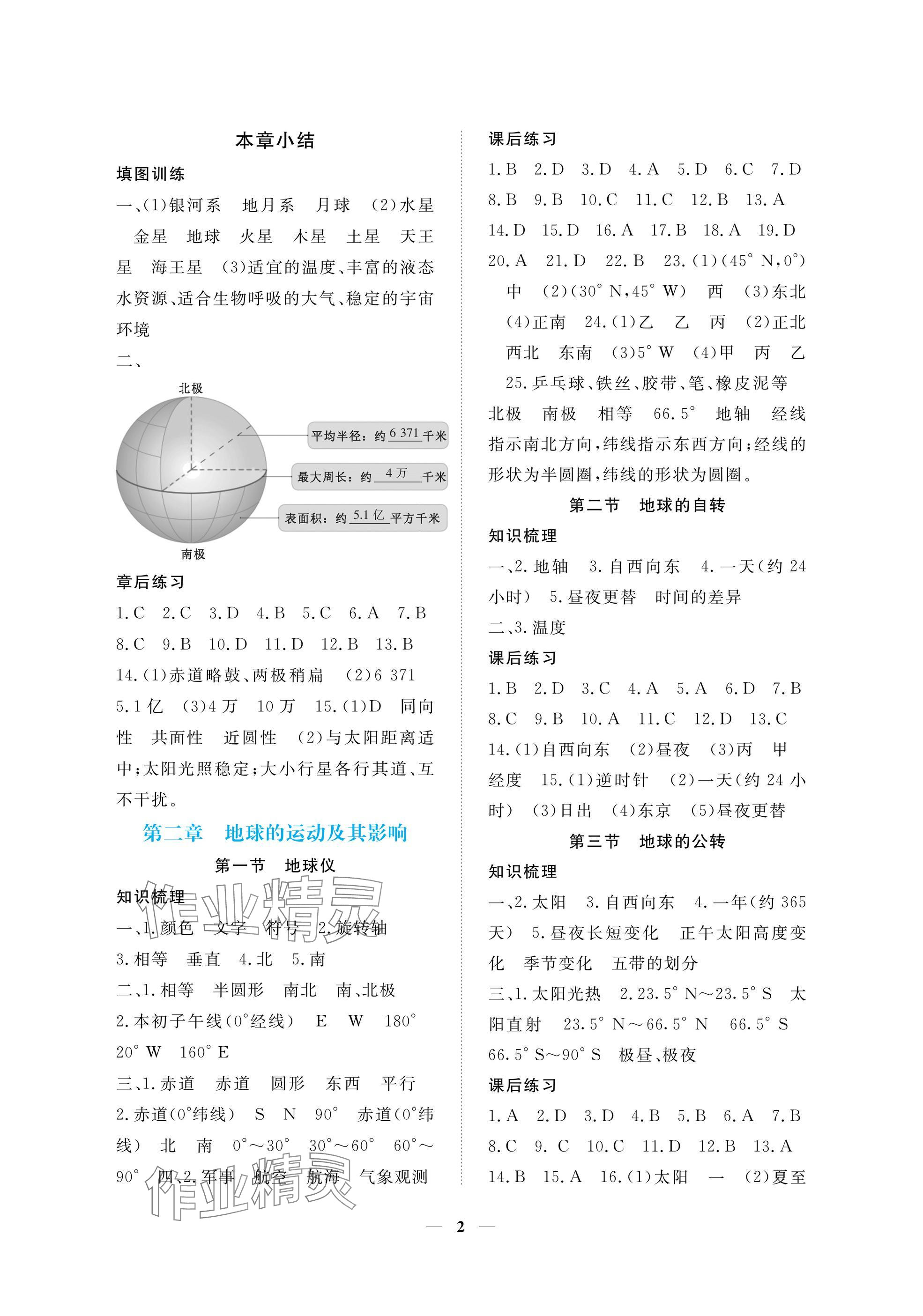 2024年一課一練創(chuàng)新練習(xí)七年級地理上冊商務(wù)星球版 參考答案第2頁