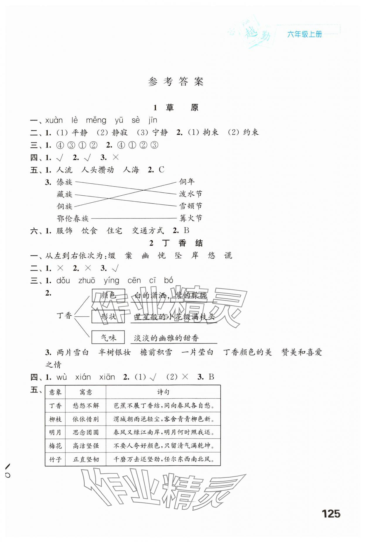 2023年練習(xí)與測(cè)試六年級(jí)語(yǔ)文上冊(cè)人教版陜西專版 參考答案第1頁(yè)