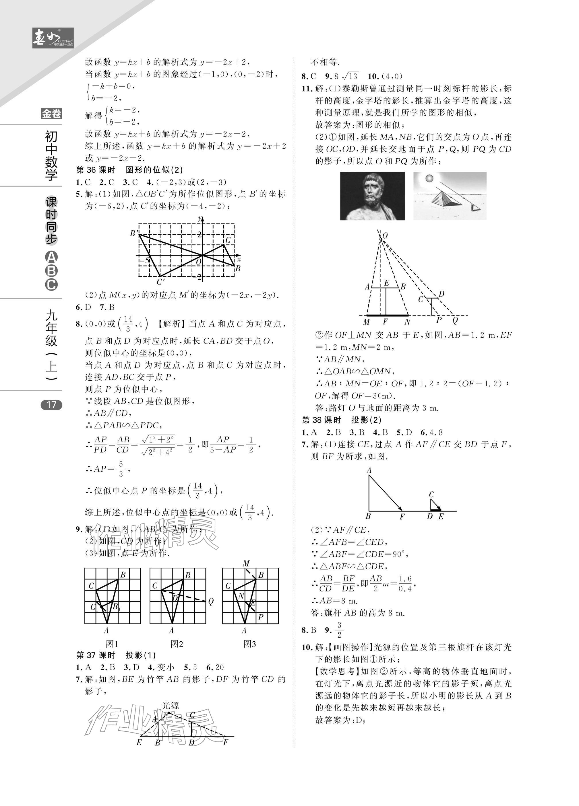 2025年春如金卷課時同步ABC九年級數學上冊北師大版&nbsp;參考答案第17頁