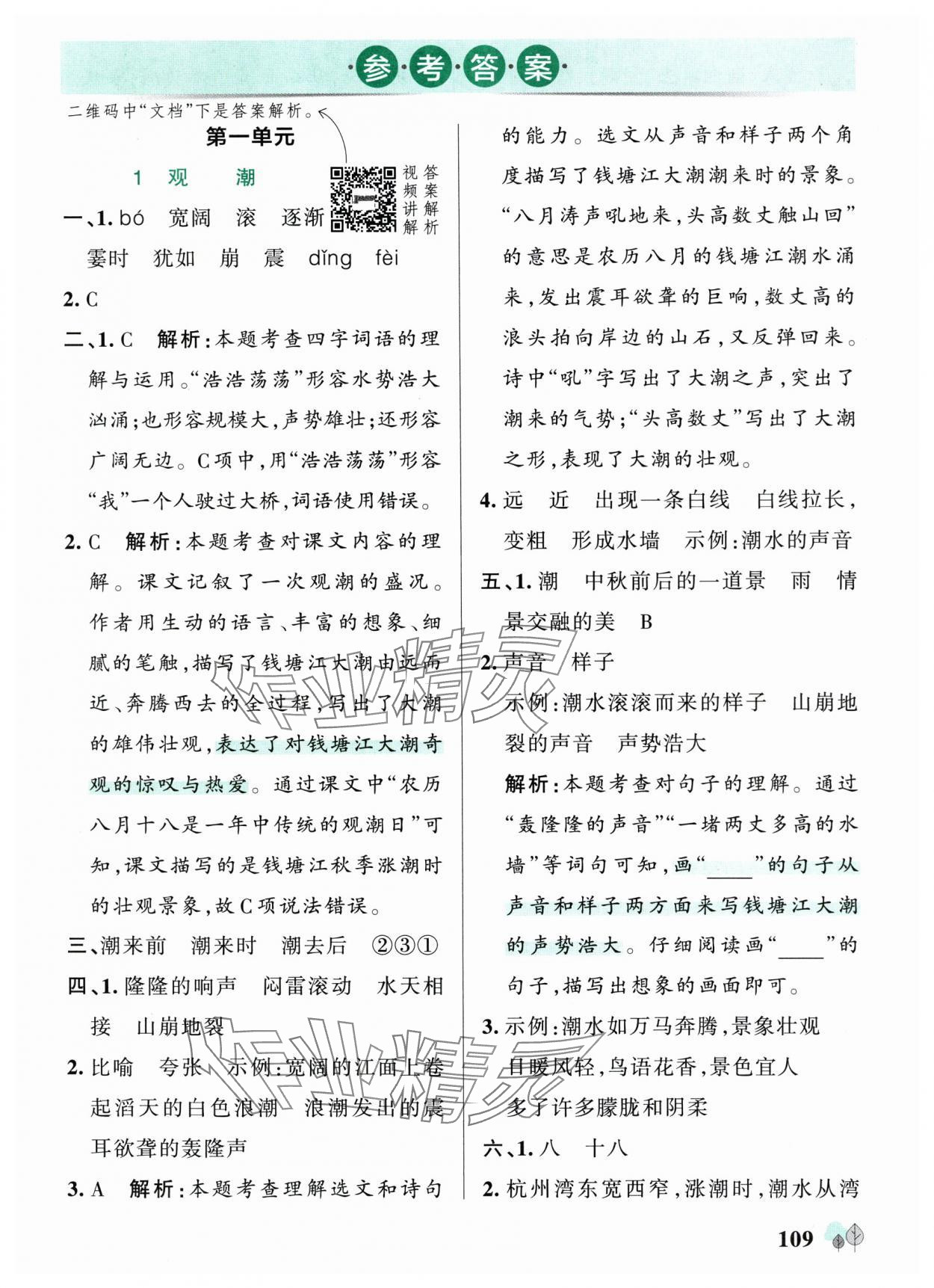 2025年绿卡提优特训四年级语文上册人教版 参考答案第1页