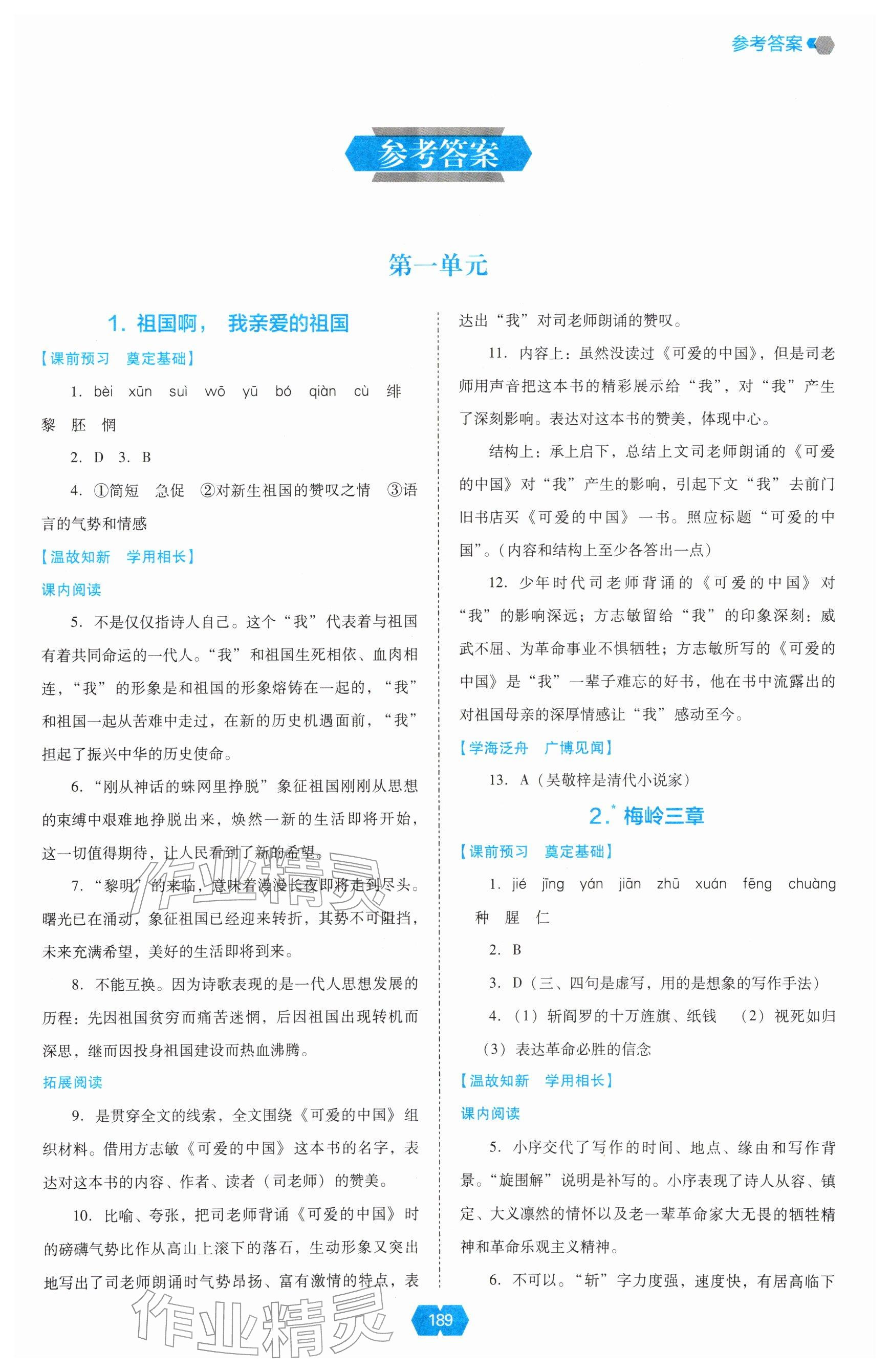 2026年新课程能力培养九年级语文下册人教版&nbsp;参考答案第1页