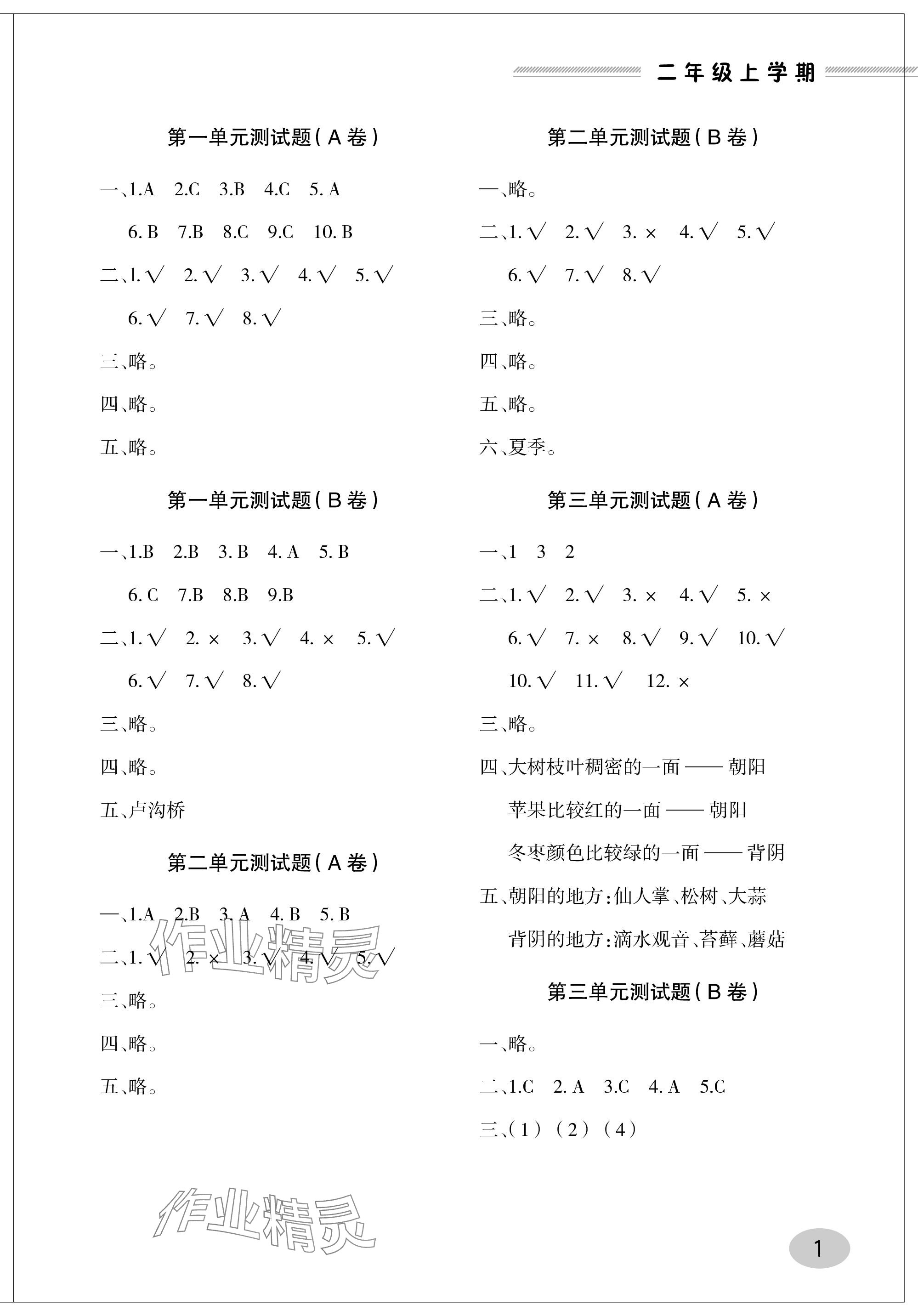 2023年單元自測(cè)試卷青島出版社二年級(jí)科學(xué)上冊(cè)青島版 參考答案第1頁(yè)