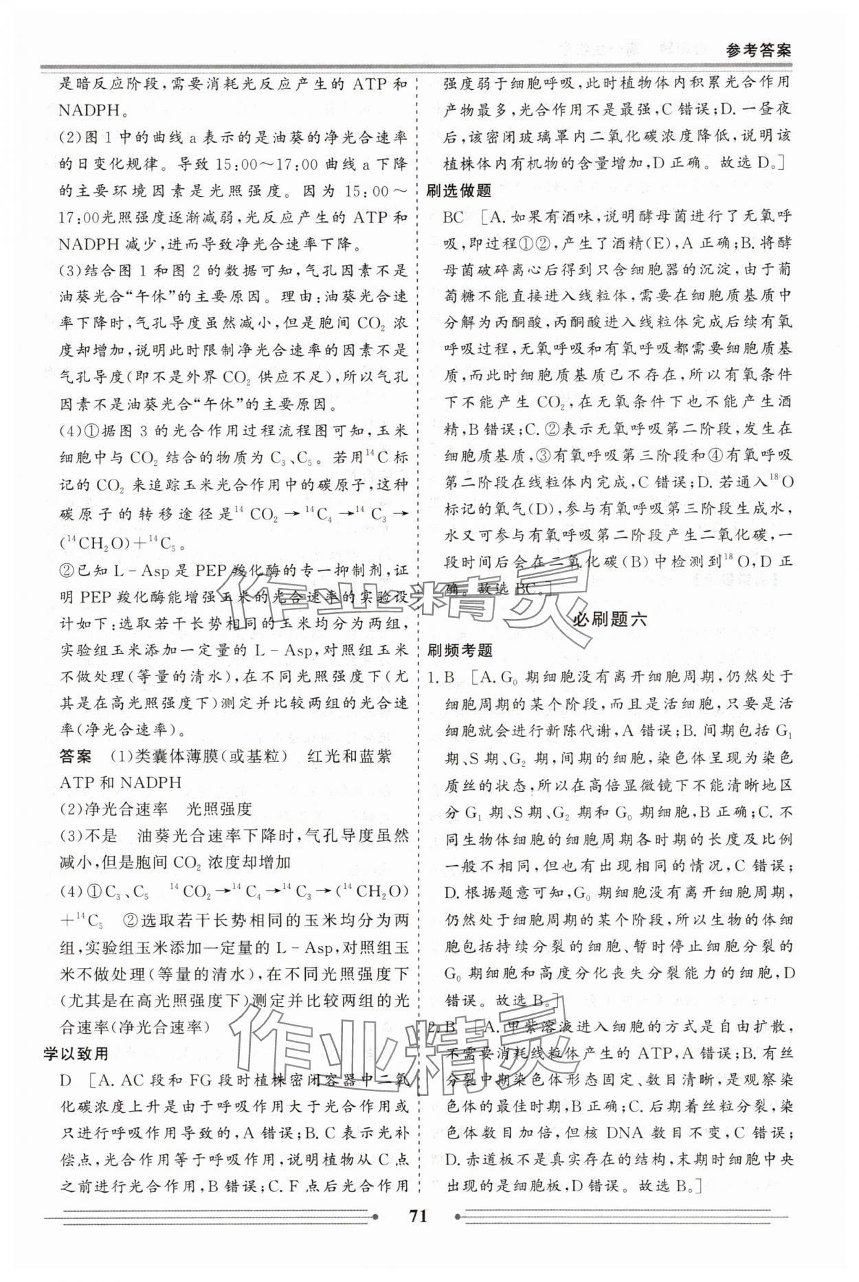 2025年贏在高考假期作業(yè)必刷題高一生物 參考答案第9頁