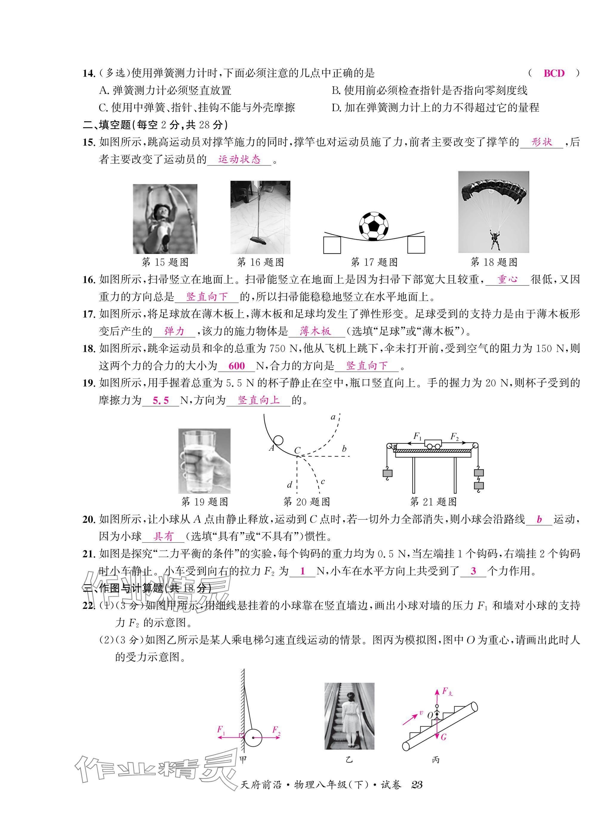 2025年天府前沿八年級(jí)物理下冊(cè)教科版 參考答案第23頁