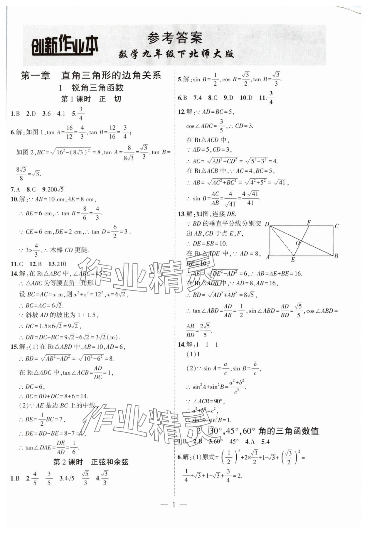 2025年創(chuàng)新課堂創(chuàng)新作業(yè)本九年級數(shù)學(xué)下冊北師大版 第1頁