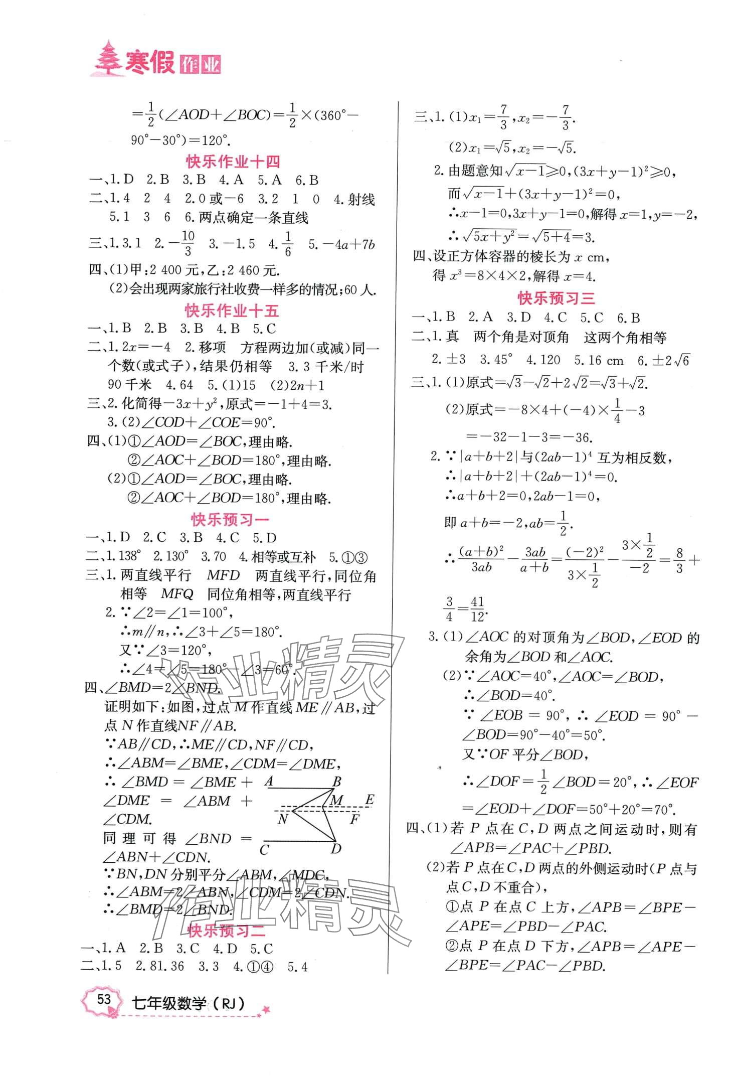 2024年寒假作业延边教育出版社七年级数学人教版 第2页