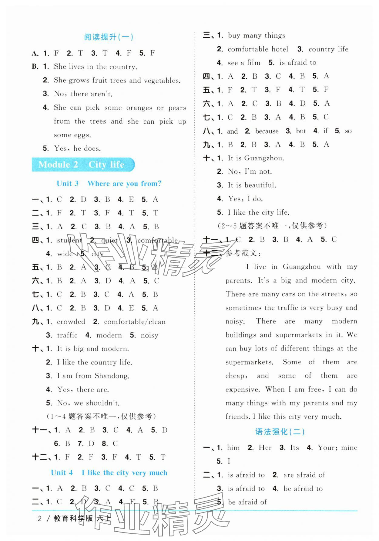 2024年陽(yáng)光同學(xué)課時(shí)優(yōu)化作業(yè)六年級(jí)英語(yǔ)上冊(cè)教科版廣州專版 參考答案第2頁(yè)