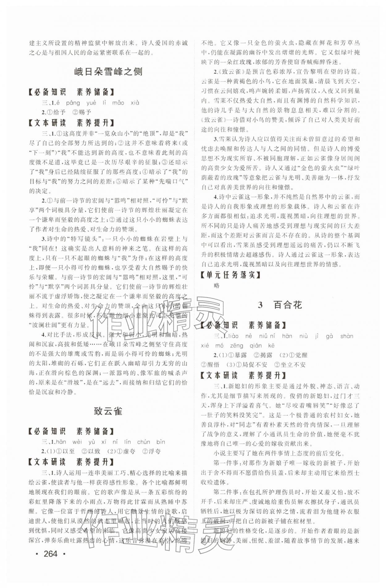 2025年同步练习册山东人民出版社高中语文必修上册人教版A 参考答案第2页